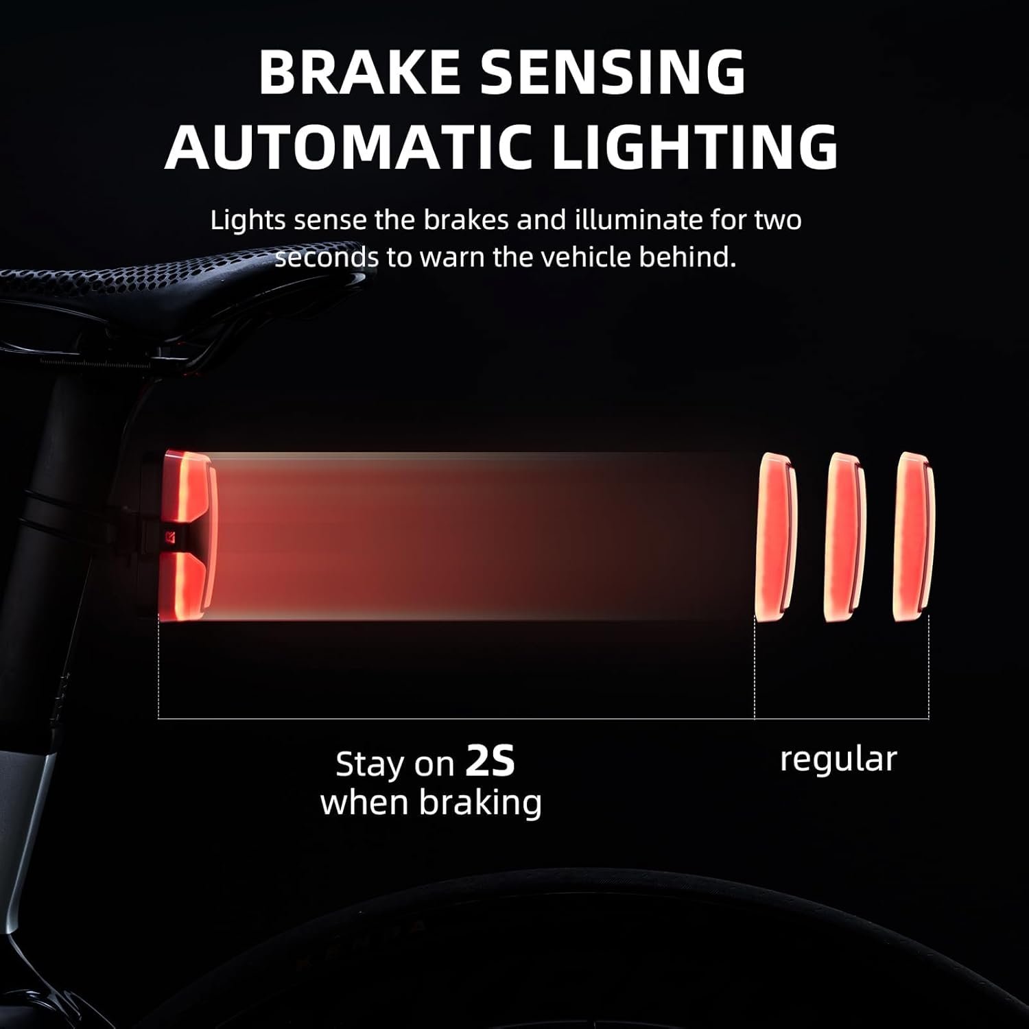 ROCKBROS Rear Bike Tail Light USB Rechargeable, Smart Bike Taillight with Brake Sensing, 5 Lighting Modes Bicycle Taillight, IXP6 Waterproof, 500mAh Capacity, For Cycling and Night Riding - Image 3