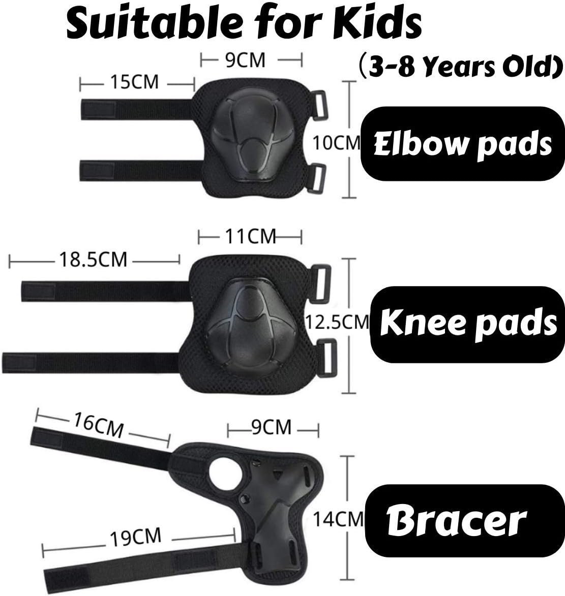 Kids Sports Protective Gear Set,6 PCS Wrist Guard Knee Elbow Pads for Children Protection Skateboard Inline Roller Skating Biking Riding Scooter,Black - Image 2