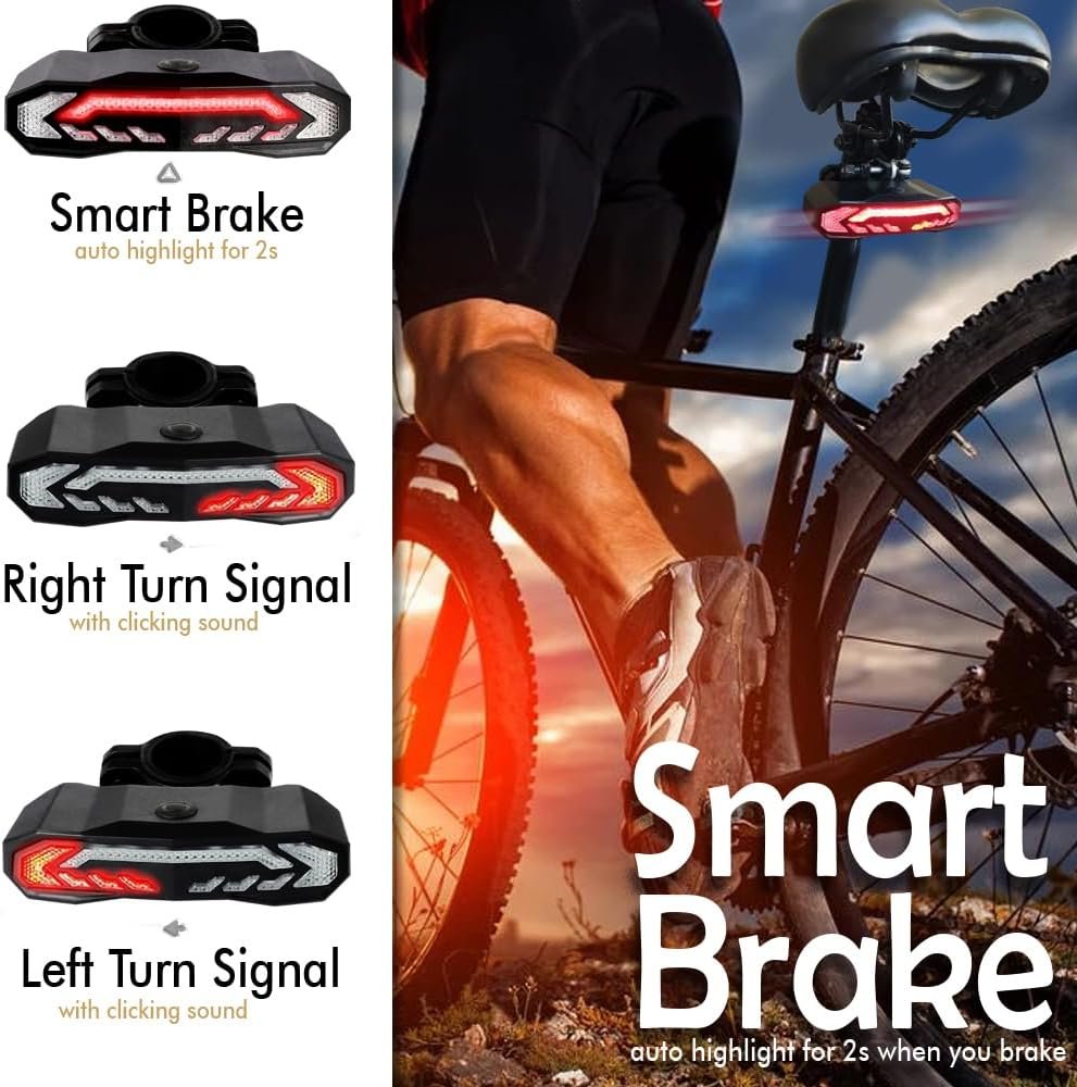 Mengshen Smart Bike Tail Light Rechargeable, Remote Control Anti-theft Bicycle Alarm Horn with Turn Signals Brake Rear Light Auto ON/OFF Waterproof for Cycling Safety - Image 3
