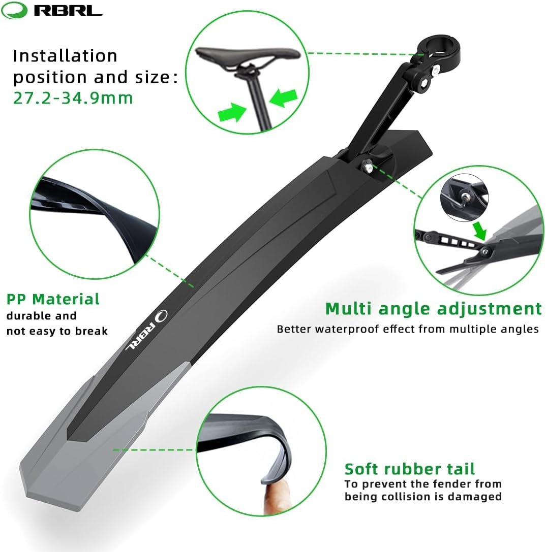 RBRL Bike Mudguard Set for Mountain Bike, Bicycle Fender E-Bike Fender Adjustable Mudguard, Universal Mud Guard for 24-29 inch Bikes - Image 4
