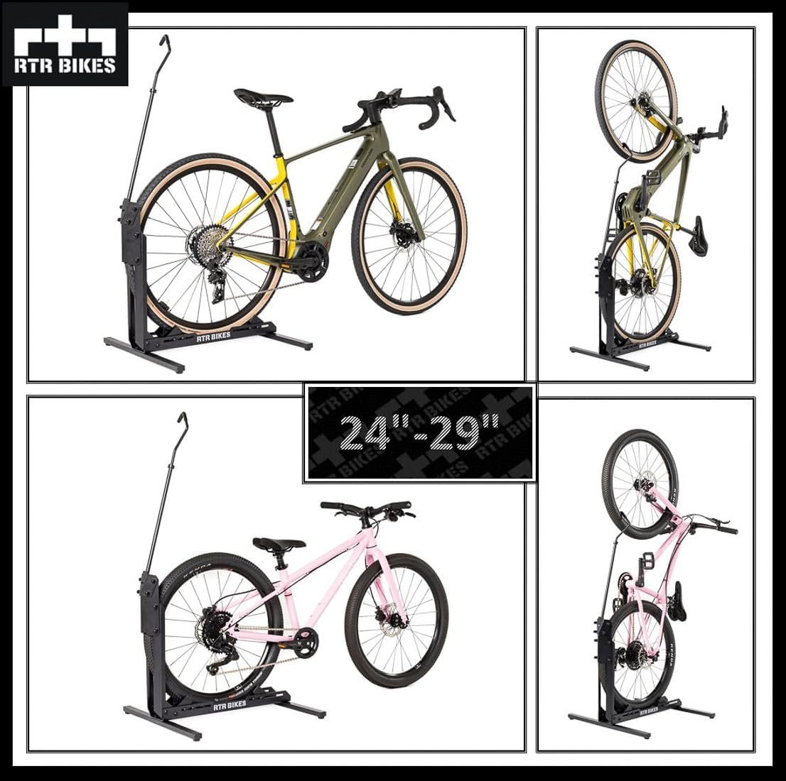 RTR BIKES Brutus Up Vertical & Horizontal Bike Stand – Freestanding Space Saving Cycle Rack – Heavy Duty Floor Holder for E-Bikes & MTB up to 30kg – Fits 24-29" Wheels & 3.5" Tyres – Made in EU - Image 3