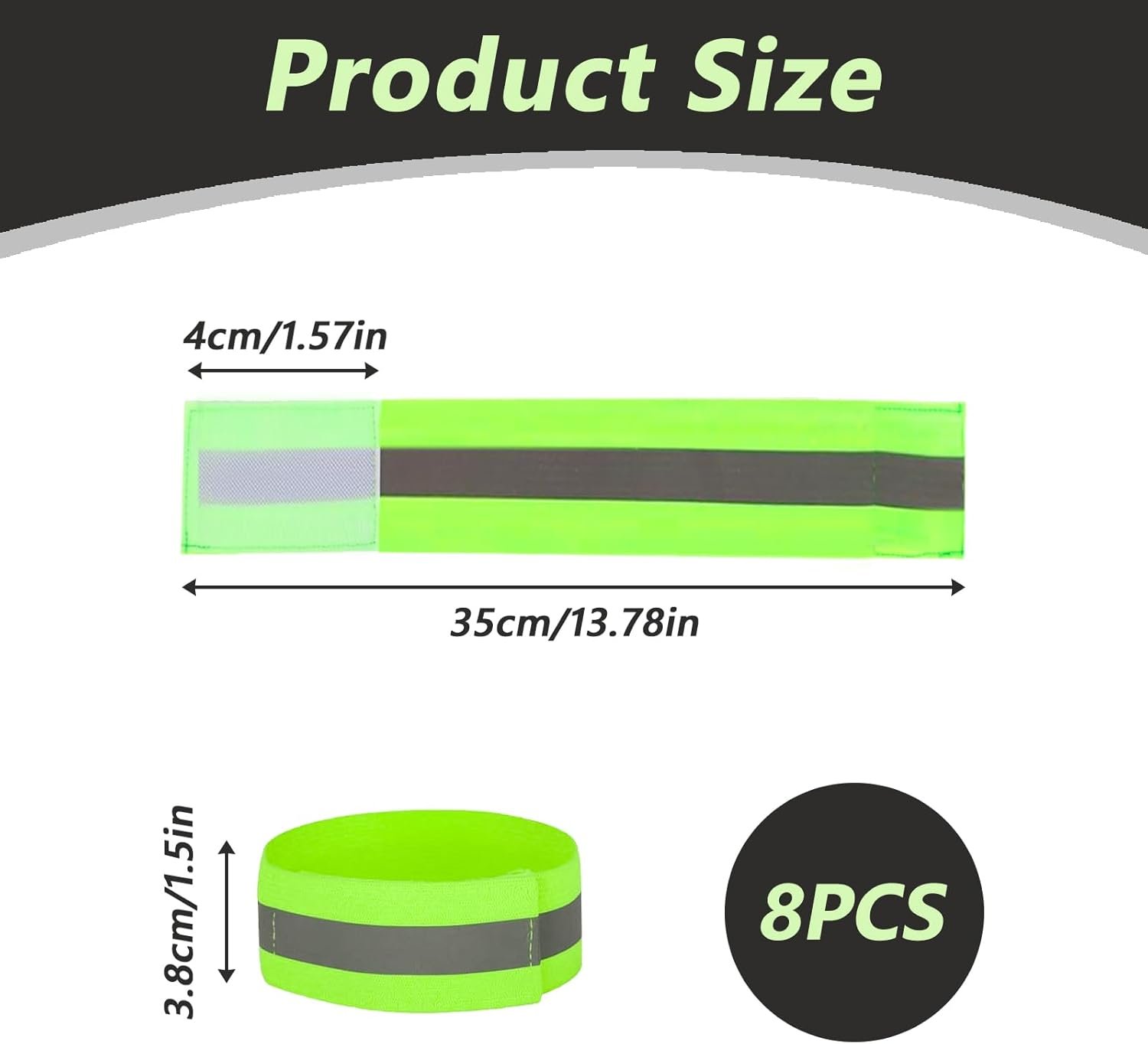 8 Pcs High Visibility Reflective Armbands, Running Safety Gear Reflective Wristbands Adjustable & Bike Ankle Bands, Bright Hi-Vis Arm Straps for Cycling, Walking, Jogging, Motorcycling & Night Sports - Image 2