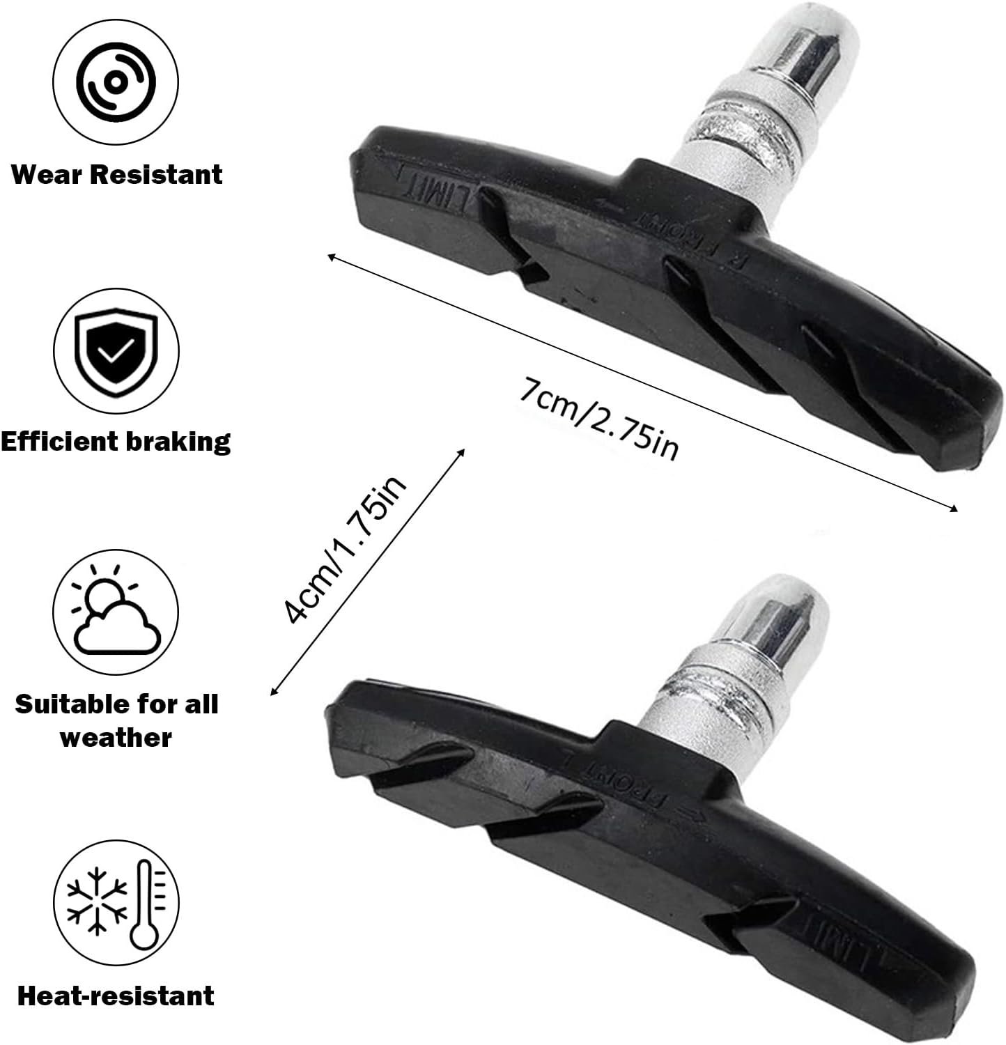 2 Pairs V Bike Brake Pads, 70mm V Brake Blocks, Bicycle Brake Blocks Set with Hex Nuts and Spacer, 1 hexagonal spanner included, for Road Bikes Mountain Bikes - Image 3