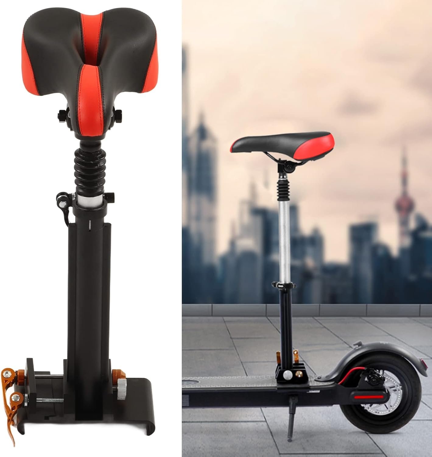 Electric Scooter Folding Seat, Aluminum Alloy Breathable Foldable Shock Absorbing Electric Scooter Saddle Punch for Riding - Image 2