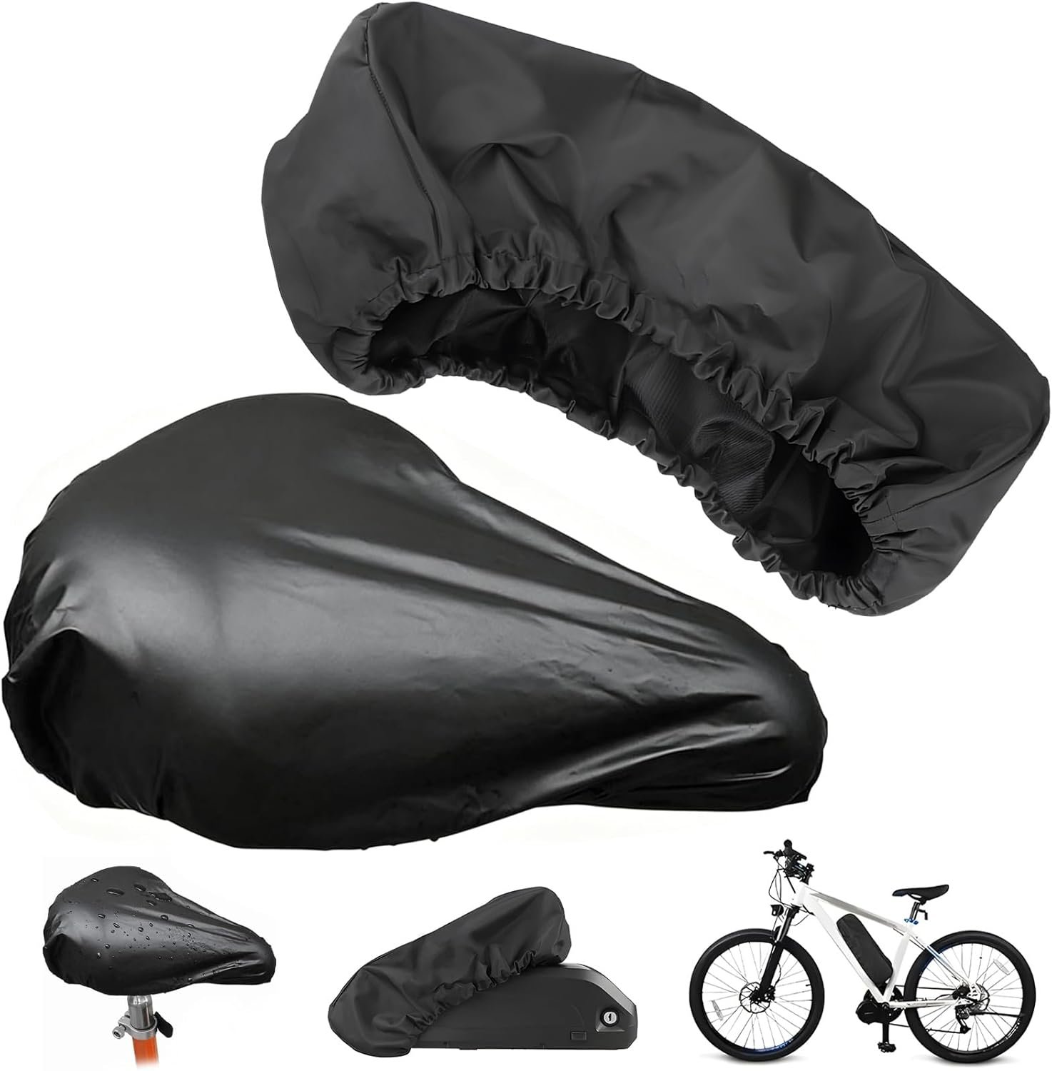 2pcs Waterproof E-Bike Battery Cover - 48x19x24 cm Dust-proof Bike Frame Bag-Universal Fit 420D Oxford Fabric and seat covers Accessories Electric Bicycle Battery Protective Cover for Outdoor Riding