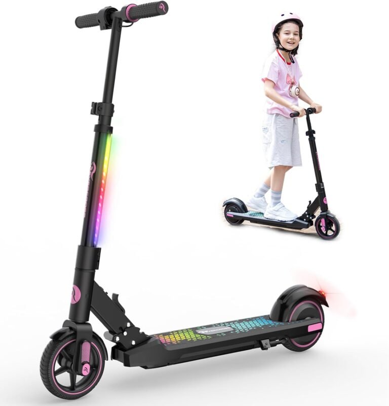 EVERCROSS EV06C Electric Scooter, 6.5'' Foldable Electric Scooters for Kids Ages 6-12, Up to 15 KM/H & 8 KM, LED Display, Colorful LED Lights, Lightweight Kids E-Scooter