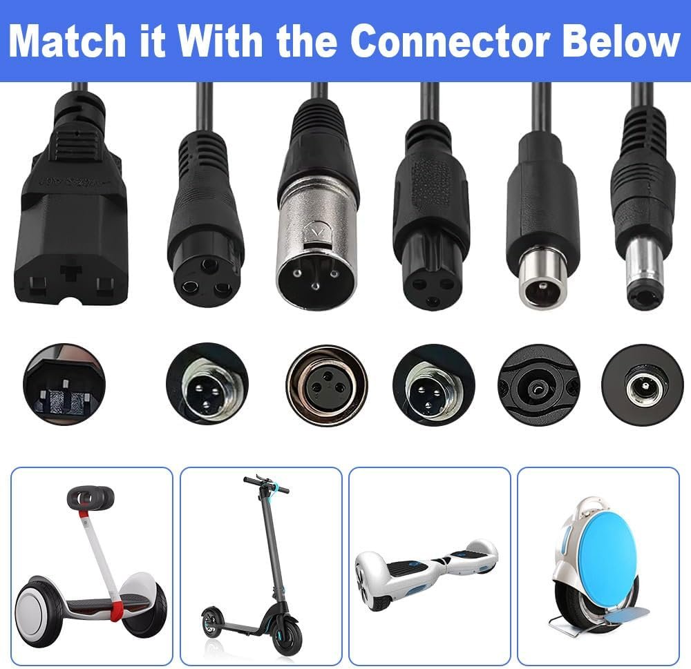 42v 2A Electric Scooter Charger,Hoverboard Charger with 6 Connections, Fast Charging Electric Bike Chargers for Li-Ion Battery, for Mobility Wheelchair, Bike, MobilityScooter - Image 4