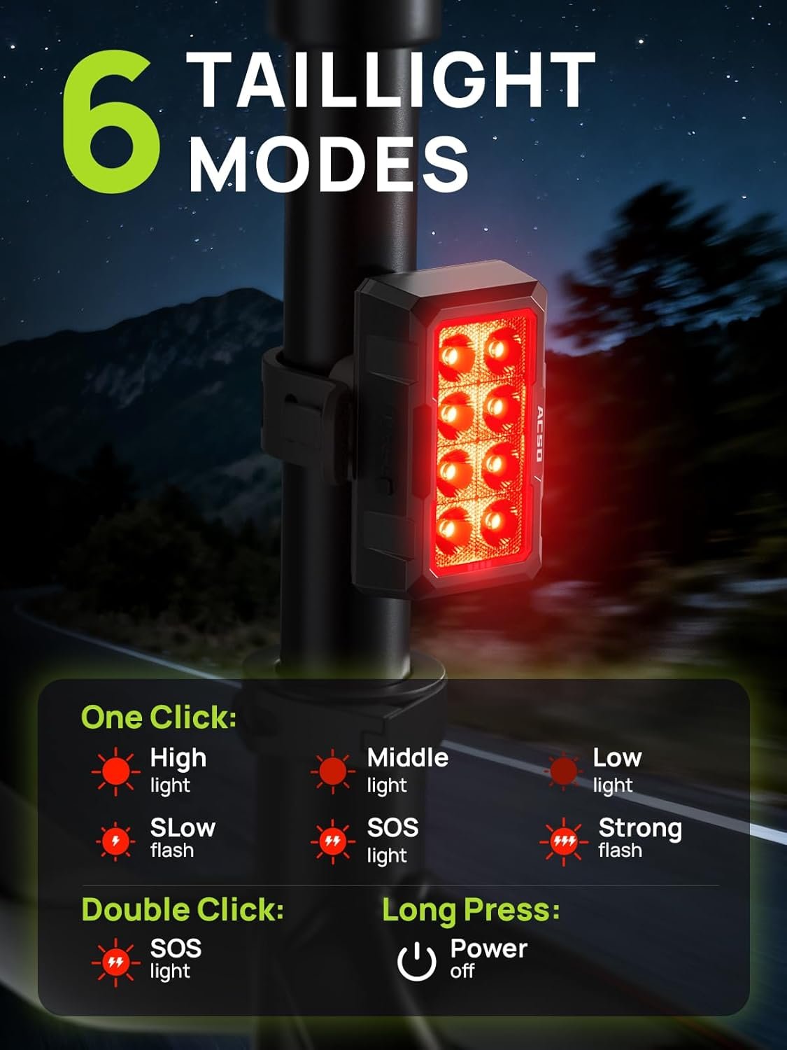ACSO Bike Lights Front and Back,Super Bright Bike Light,IPX5 Waterproof,USB-C Rechargeable Bike Lights,5+8 Modes Bike Light Sets. - Image 4