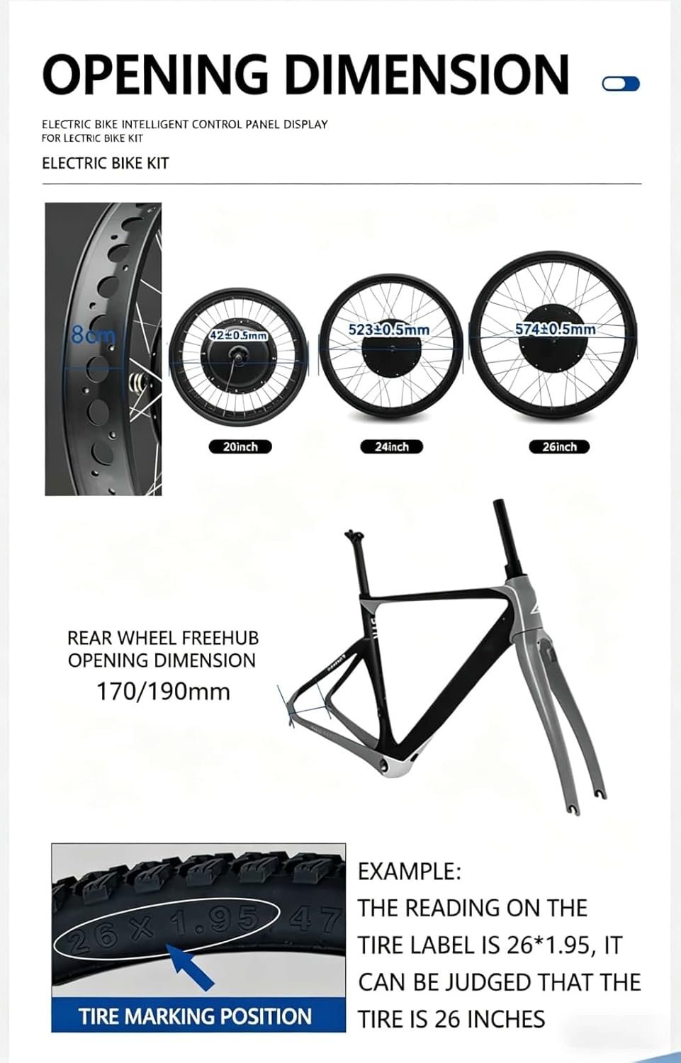 20-24-26" Fat Tire Electric Bike Conversion Kit 48V 1500W Front Hub Motor for 135Mm Dropout,Front Wheel Drive E-Bike Hub Conversion Kit 48V1500W,26" - Image 6