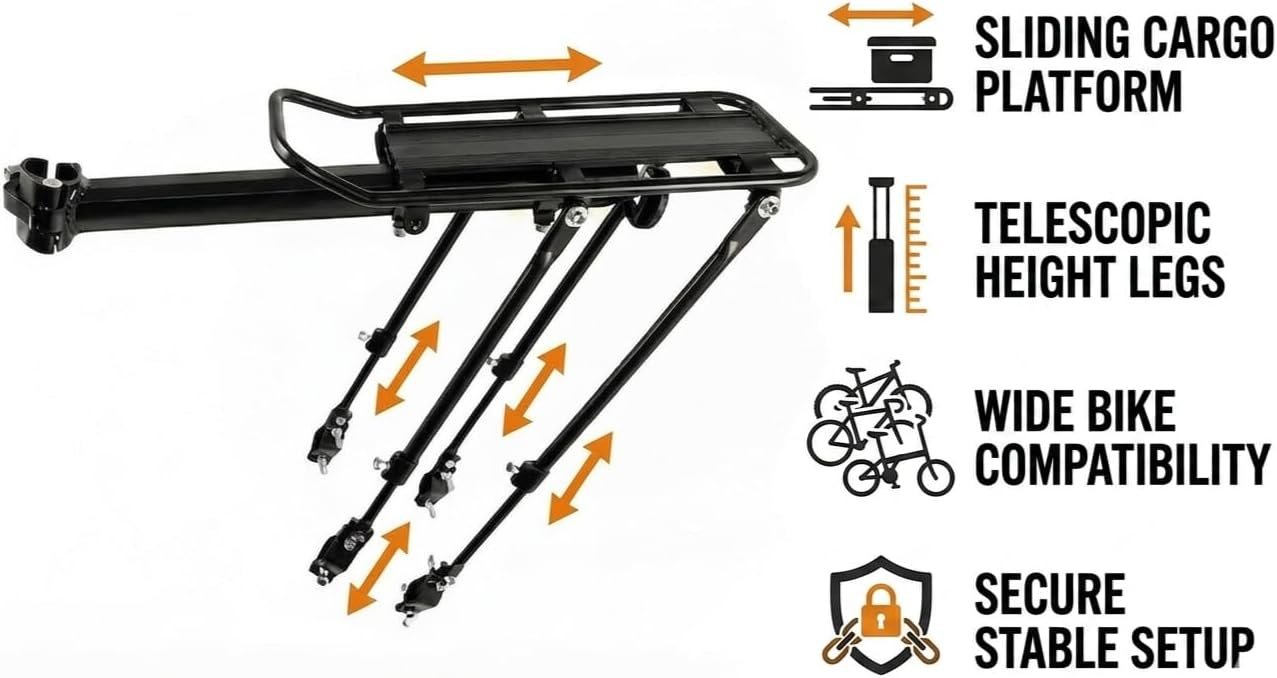 COMINGFIT 2026 Upgraded Bicycle Cargo Rack, 80KG Heavy Duty Bike Rear Rack, 4-Leg Double Strength, 2.0mm Thickened Universal for MTB Road City Kids Fat Tire Bike (3.5"), with Anti-Rub Guards - Image 2