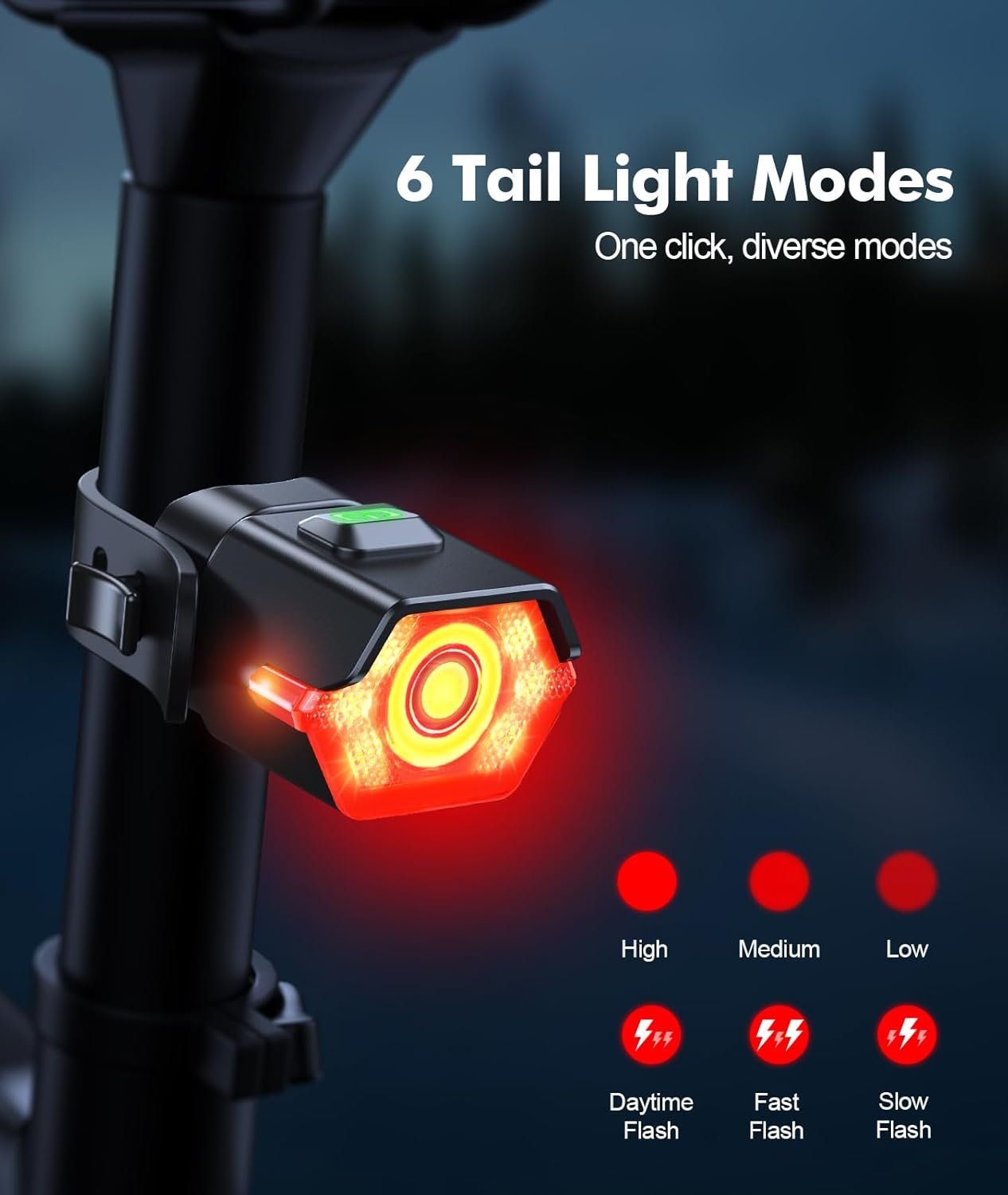 CIRYCASE Bike Lights Front and Back, 3+6 Modes Bicycle Lights with Side Warning Light, Rechargeable & IP65 Waterproof Cycle Light, CyclingLights Headlight and Rear for Road Riding, Easy to Install - Image 3