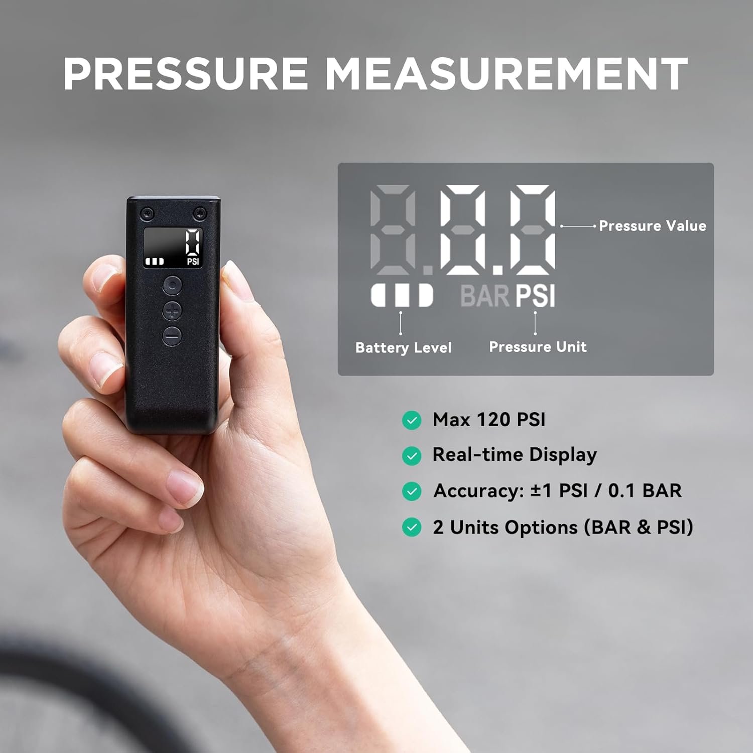 CYCPLUS Tiny Bicycle Pump with Gauge, Max 120 PSI Electric Bicycle Pump, Auto Stop, with Presta and Schrader Valve for E-Bike, Mountain, City and Road Bike AS2 PRO(2025 Updated Version) - Image 2