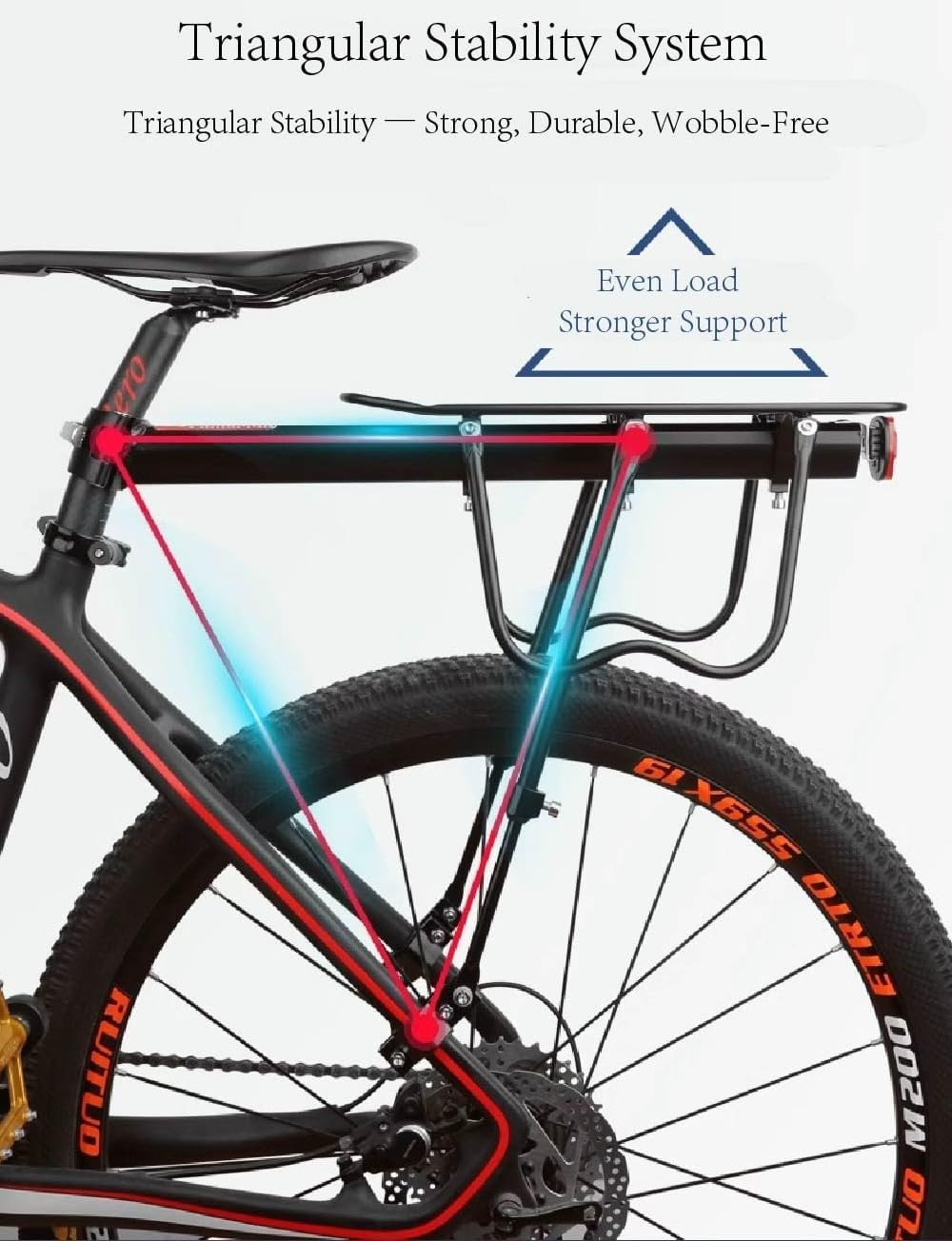Rear Bike Rack – Adjustable Aluminum Alloy Bike Rack for Panniers, Lightweight Rear Rack for Commuting & Touring with Reflector - Image 4