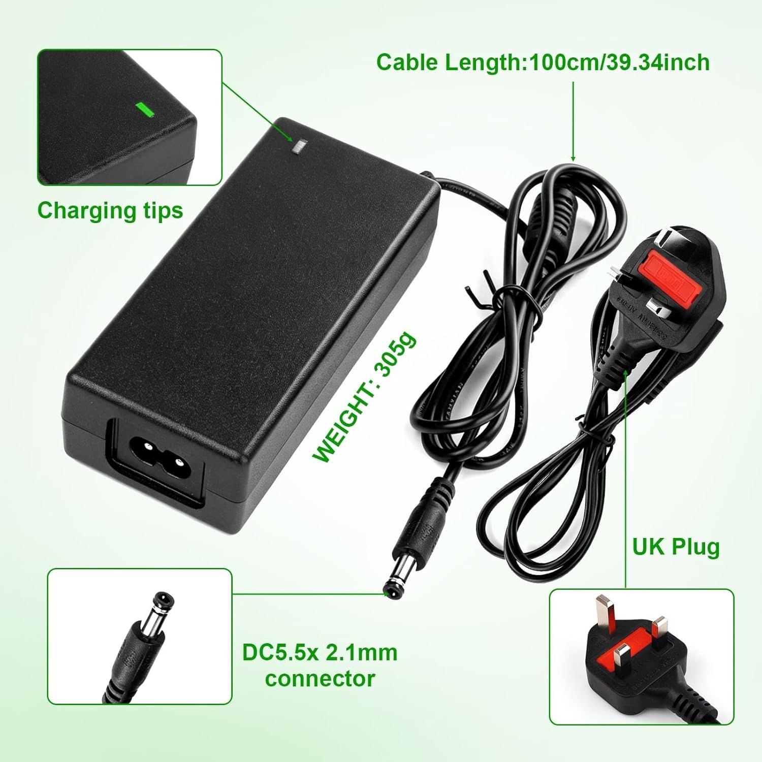 29.4V 2A Electric Scooter Charger, Universal lithium Batterie Hoverboard Charger with 6 Connectors for Xiaomi Nine-bot Scooters, E-Scooter, Electric Bike, Drift Boards, Mobility Scooter - Image 4