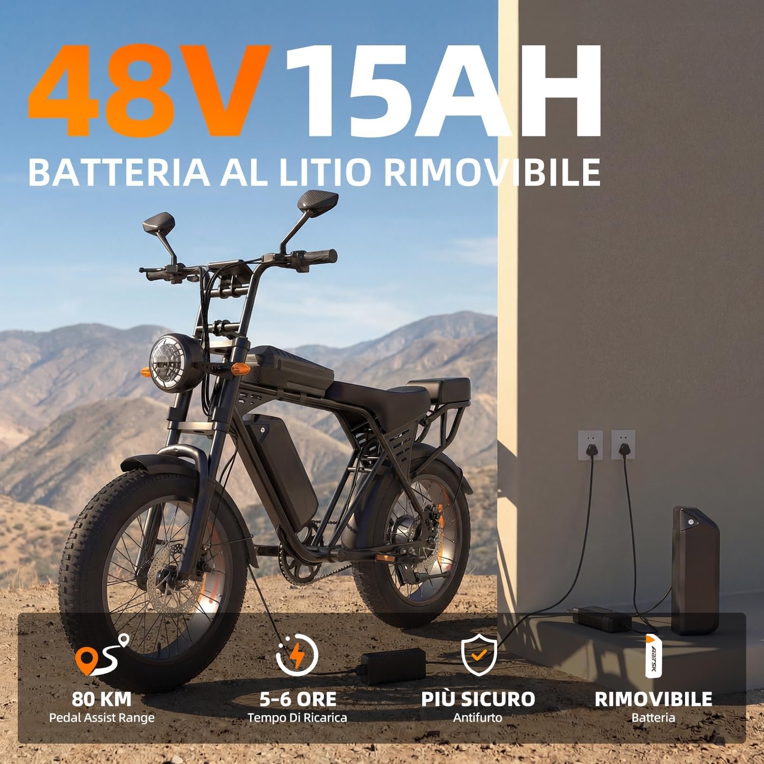 X5 Electric Bike for Adults, 20 x 4 Fat Tyre Mountain Ebike with 80KM Range & 48V 15AH Removable Battery, 250W Motor 25KM/H Electric Dirt Bike with Cycling Bag for Teens Adults - Image 5