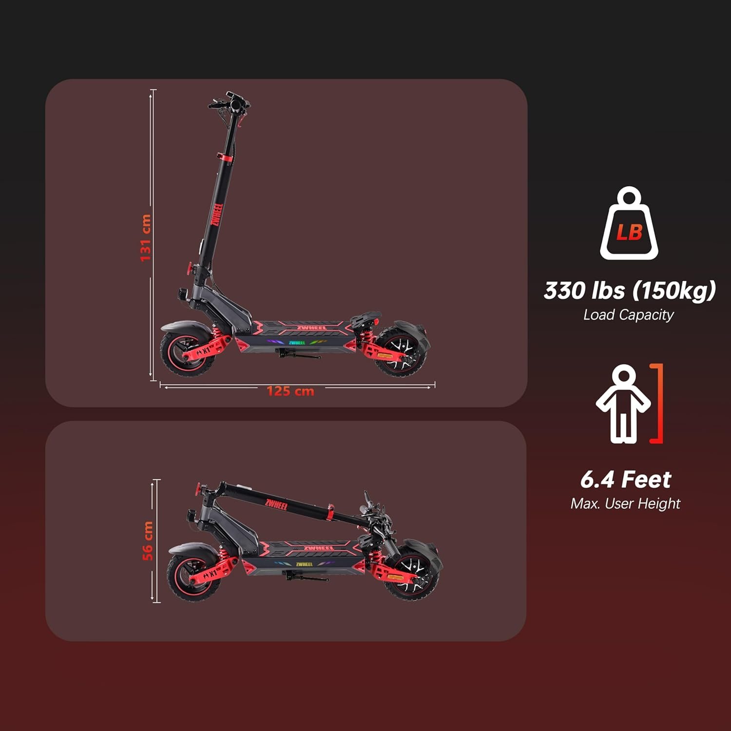 D3 Off Road Electric scooter for Adult - 10 Inches High-Speed Motor, 48V Smart BMS 80KM Long-Rang, Frong&Rear Suspension and Brake System, 150kg Max Load - Image 8