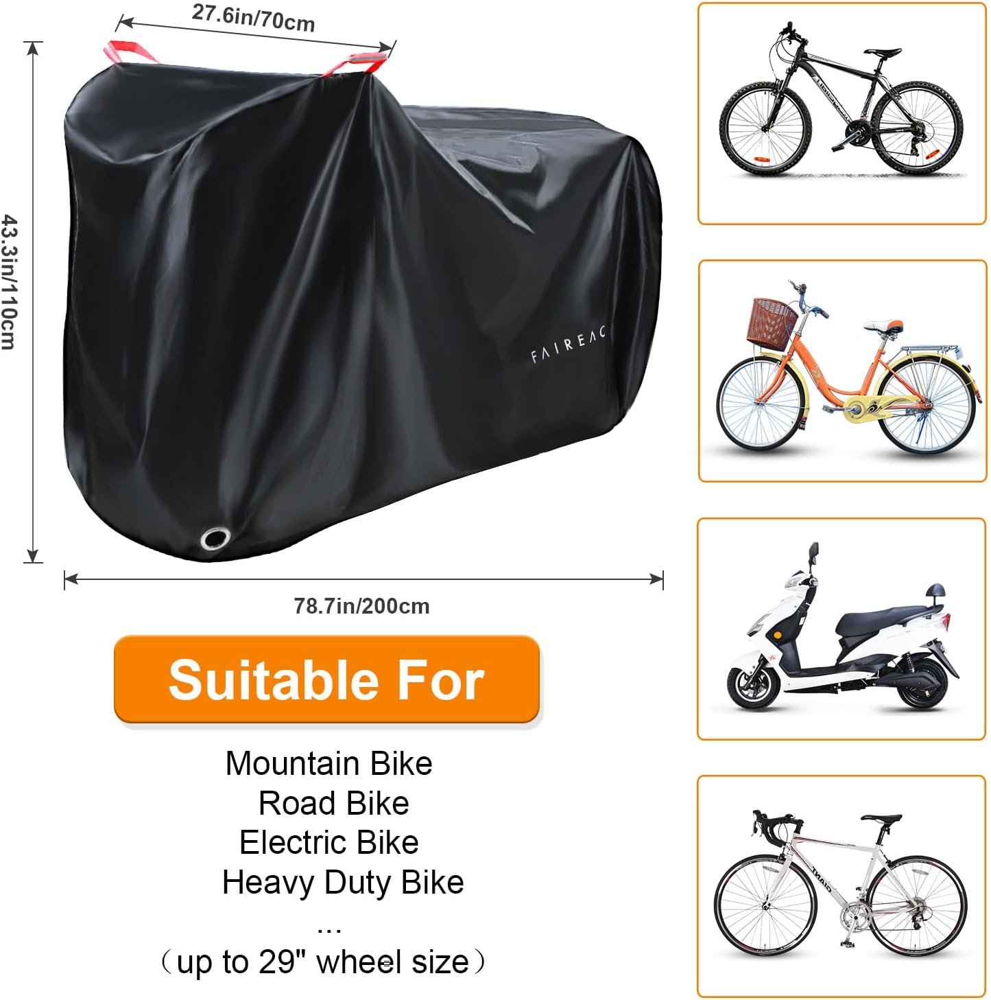 Bicycle Cover, Waterproof Outdoor Bicycle Cover 210D Oxford Polyester Black with UV Protection Rain Snow Dust for Road Bike, Motorcycle, Scooter, MTB - Image 5