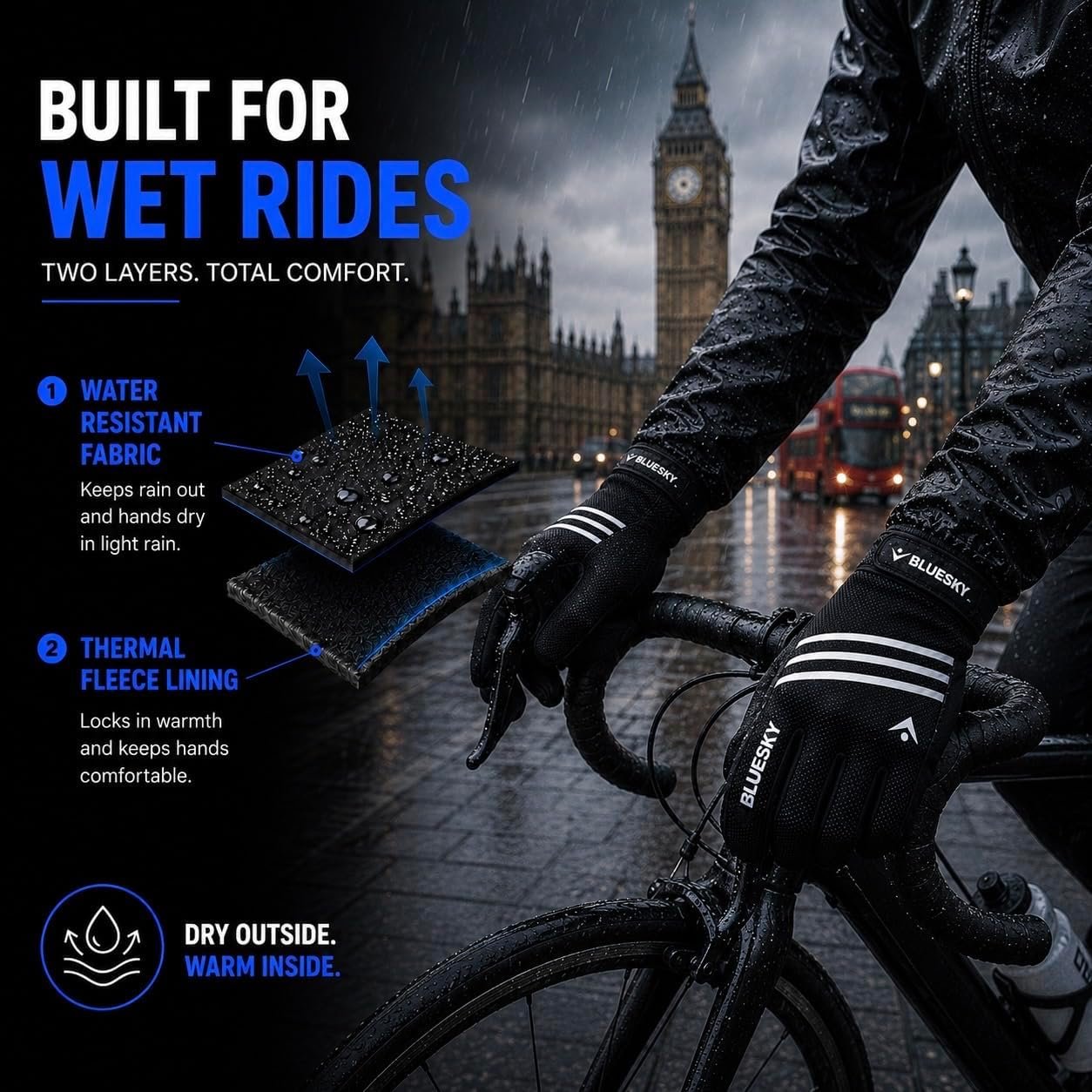 Full Finger Winter Cycling Gloves for Men & Women – Thermal Warm Windproof Water Resistant Running Gloves Touchscreen Compatible Anti-Slip Padded Palm Running, Cycling & Outdoor Gloves - Image 4