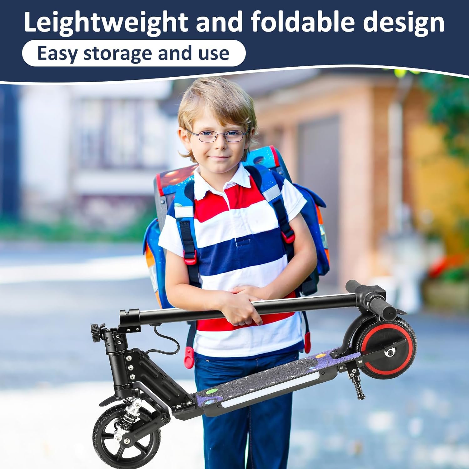 Electric Scooter, 6.5'' Foldable Electric Scooter, Colorful Lights Electric Scooters for Ages 6-12, 8Mph, 5 Miles of Range, LED Display, Safe Kids E-Scooter - Image 6