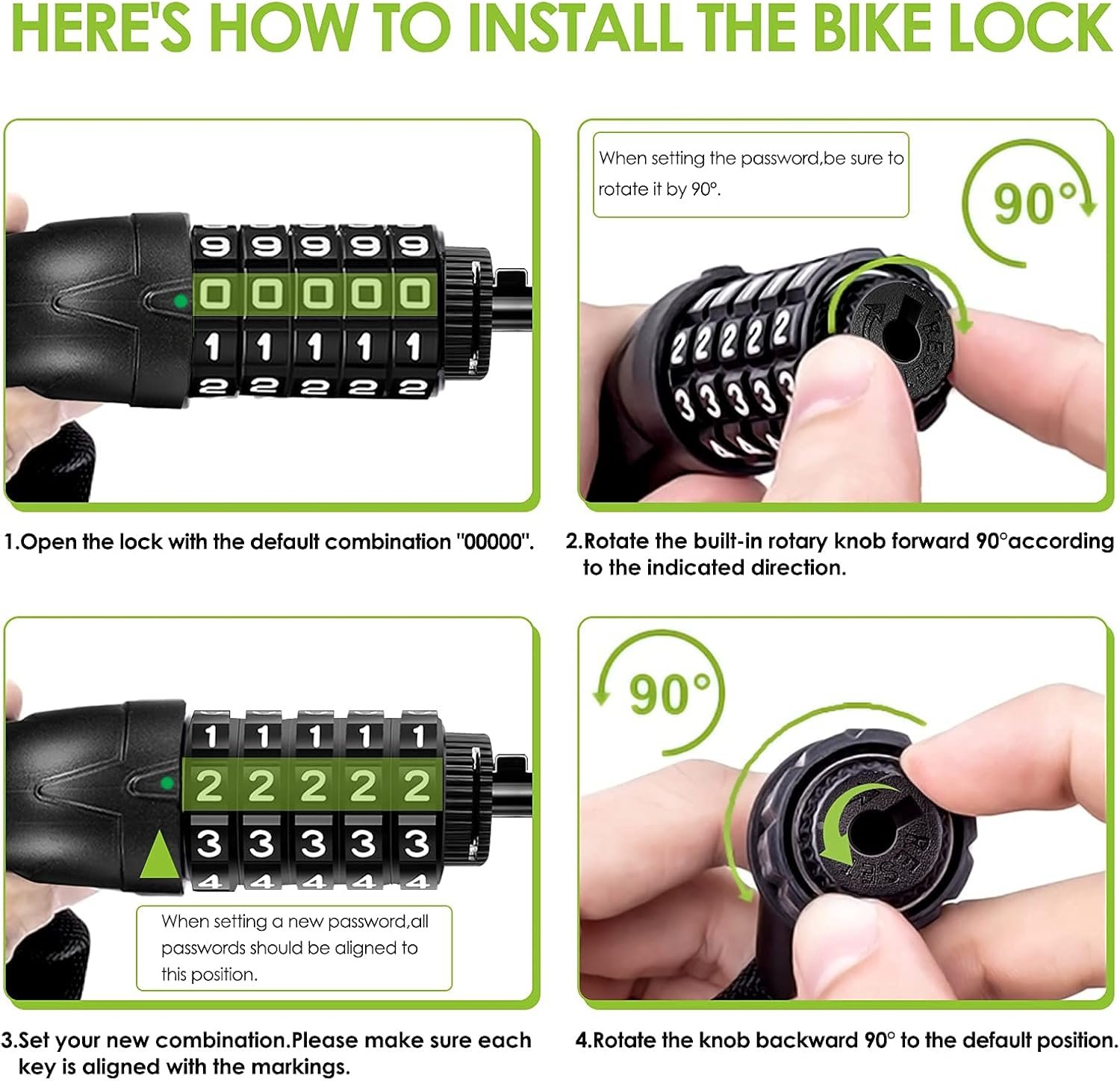SPGOOD Bike Locks Heavy Duty/Bicycle Chain/Cycling Lock (14 Colors) 5-Digits Codes Resettable 100,000 Codes for Bike Cycle, Moto, Door, Gate Fence 830mm Length(Black) - Image 6