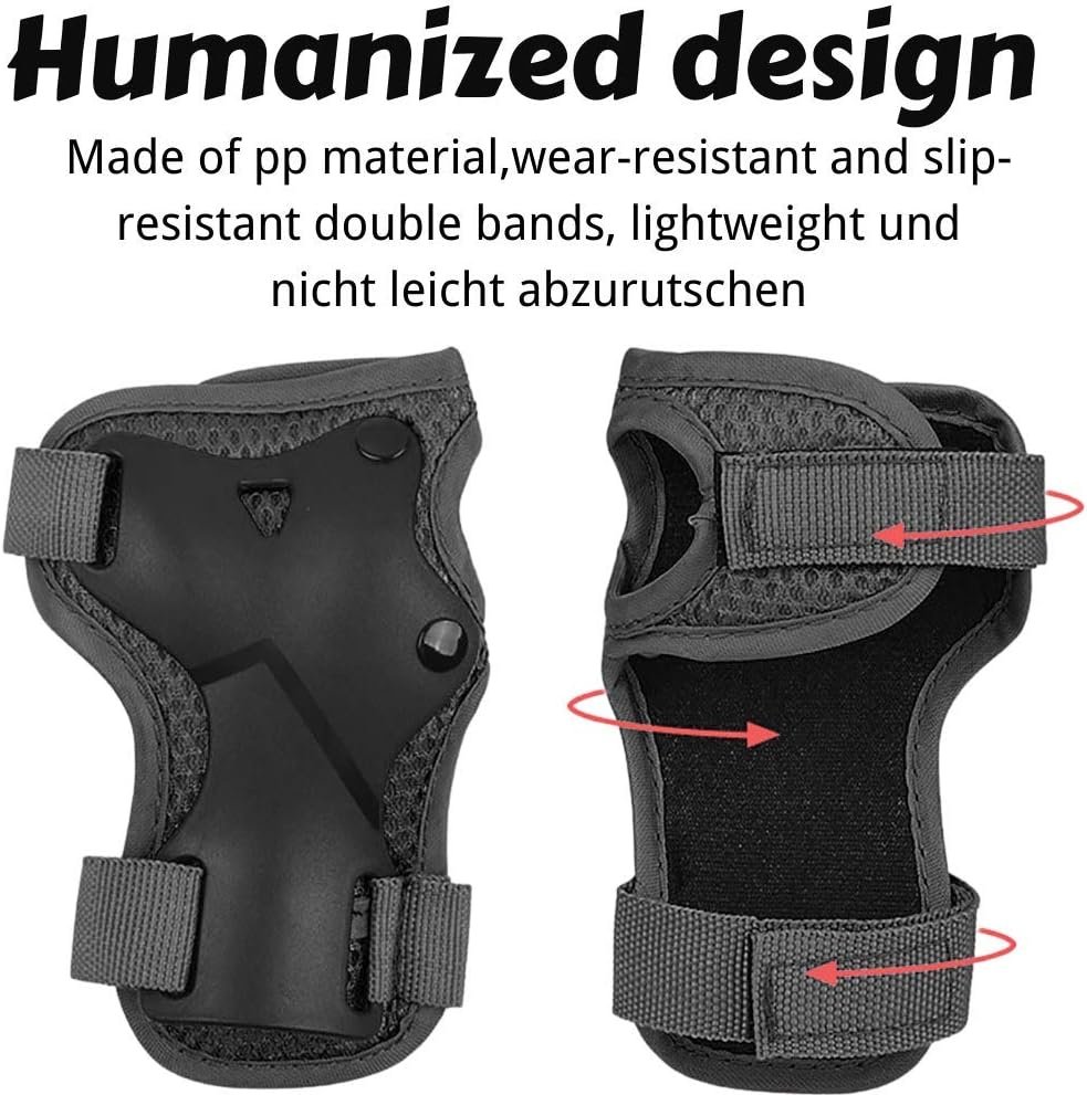 Kids Sports Protective Gear Set,6 PCS Wrist Guard Knee Elbow Pads for Children Protection Skateboard Inline Roller Skating Biking Riding Scooter,Black - Image 3
