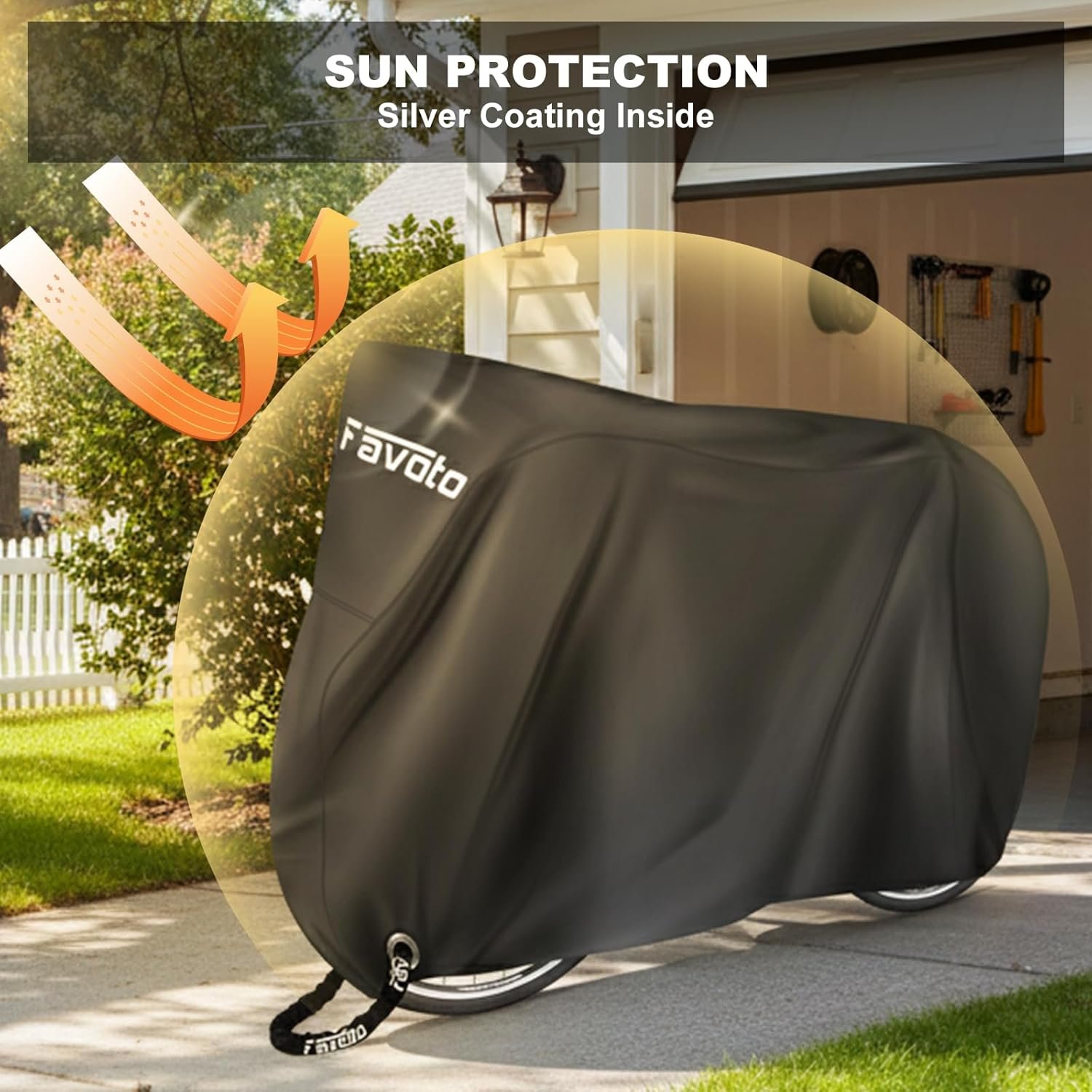 Favoto Bike Cover for 1 or 2 Bikes Waterproof 210T Bicycle Cover Outside Storage UV Protection Windproof Dustproof with Lock Hole for Mountain Bike Road Bike 78.7 x 27.5 x 44 inch - Image 4