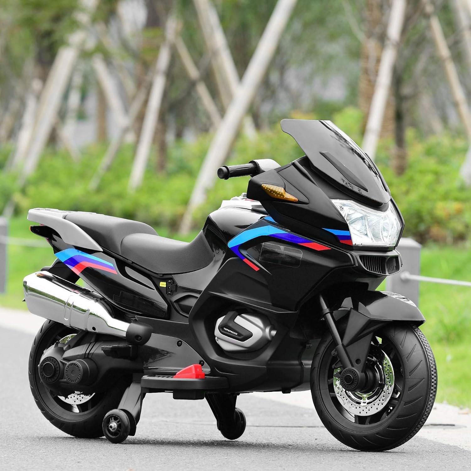 COSTWAY Kids Ride on Motorcycle, 12V Electric Ride On Bike with Training Wheels, LED Lights, Music, Forward/Backward Function, Battery Powered Motorbike for Boys Girls (Black) - Image 9