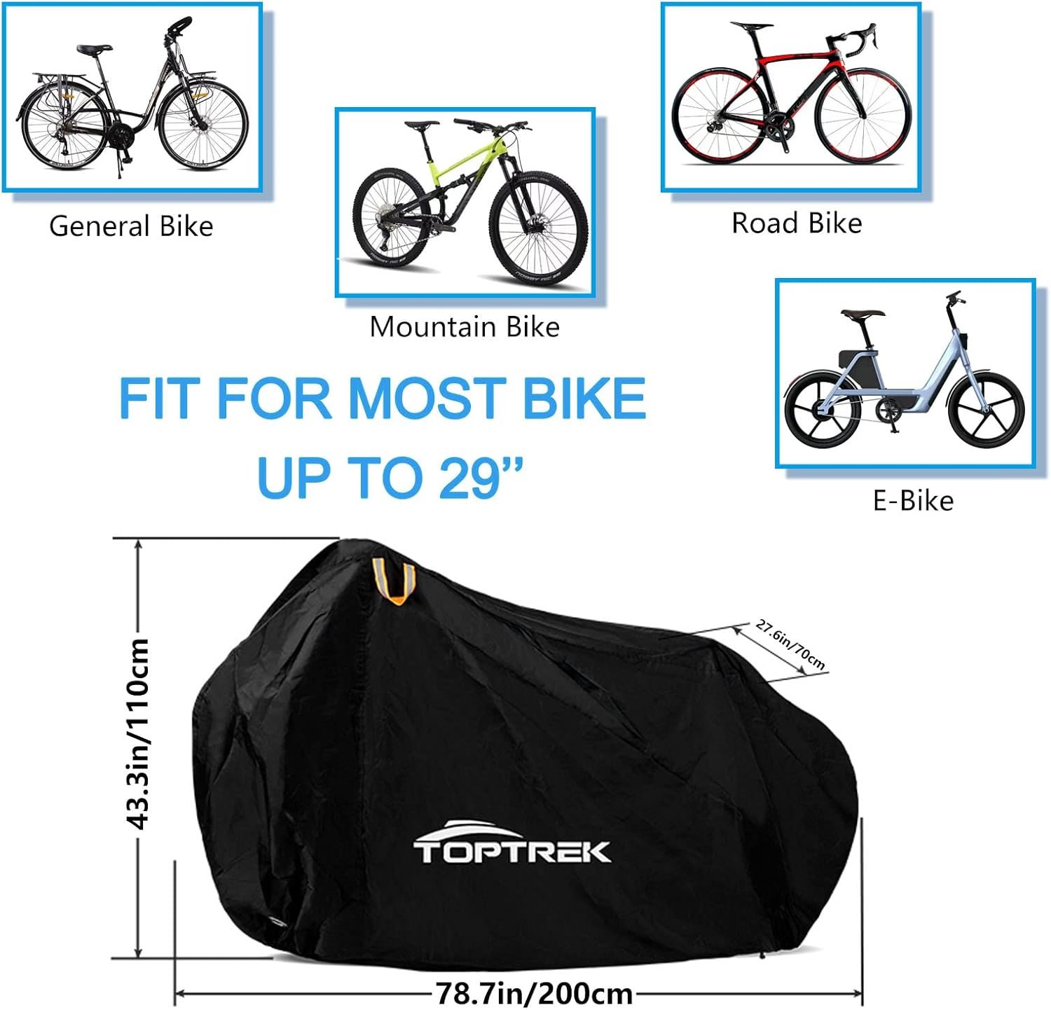 Toptrek Bike Cover, Bike Covers for Outside Storage, 210T Outdoor Waterproof Bicycle Cover with Lock Holes, Anti Rain UV Bike Covers with Storage Bag for Mountain Bike, Road Bike, E-bike(Black) - Image 4