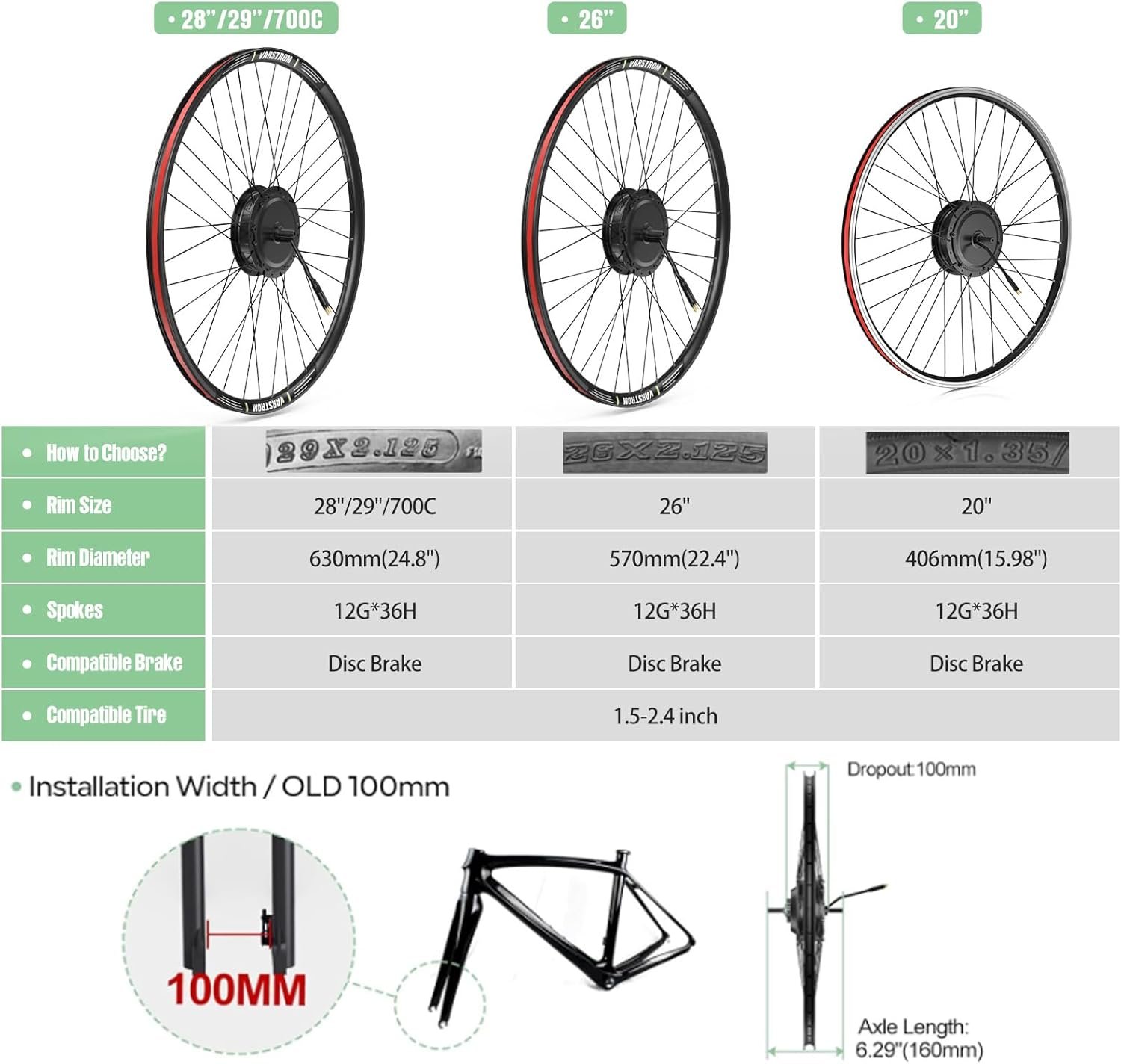 BAFANG G020 Front Hub Motor 26" 28" 29" 700C 48V Electric Bike Conversion Kit with Controller & PAS Sensor, Front Wheel Ebike Kit for City Mountain Road Commuter Bicycle - Image 3