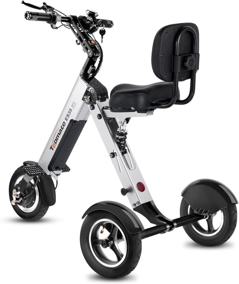 TopMate Electric Tricycle 3 Wheels Foldable Trike with Seat for Adults, Lightweight Powered Electric Tricycle with Removable 36V 7.8AH Battery,Reverse Function & Key Switch for Commute and Travel