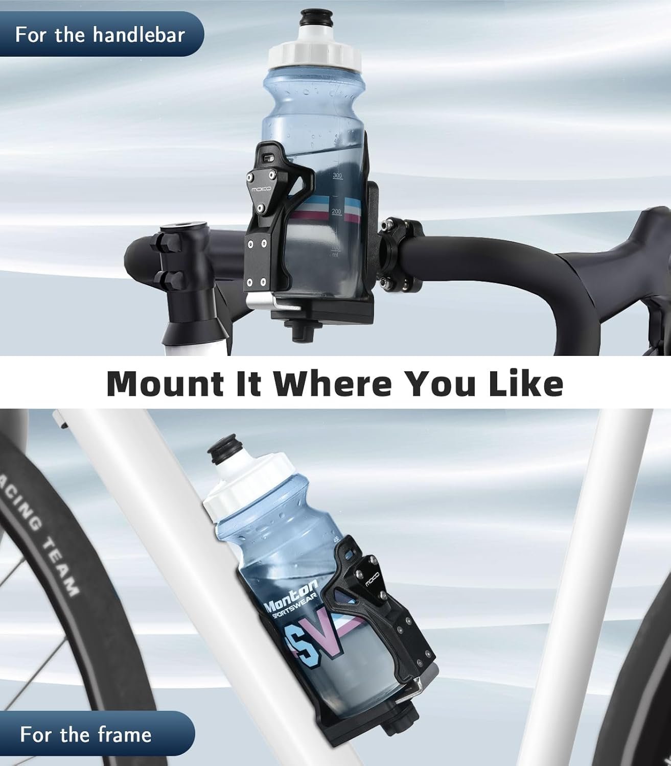 MoKo Bike Water Bottle Holder, Adjustable Bike Bottle Cage for 1.9-3.6" Diameter Bottle, for Handlebar & Frame,Durable Motorcycle Cup Holder with Screw Tool,for Bicycle/Stroller/Scooter/Wheelchair/ATV - Image 6