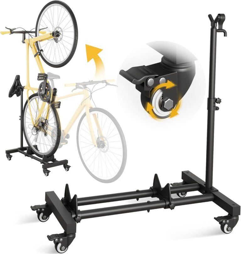 Sttoraboks Freestanding Vertical Bike Storage Stand with Wheels, Stable Floor Bike Racks for Garage/Apartment, Indoor Cycle Storage Rack, Adjustable Height, No Drilling Required, Max 10cm Tire Width