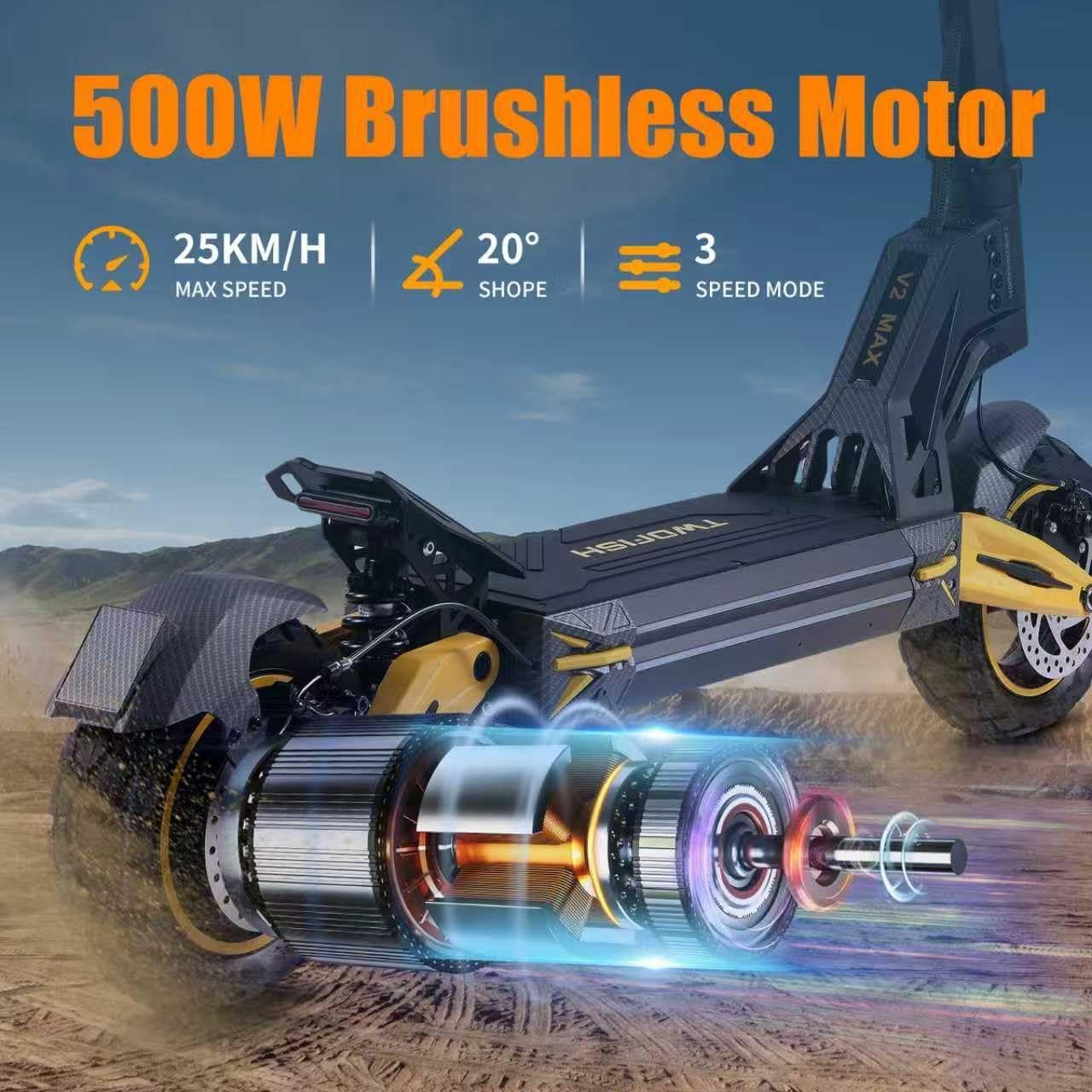 TWOFISH Electric Scooters Adult, 10"/12" Off-Road Fast Electric Scooter with Dual Brake System 4 Shock Absorbers, 60-70km Range, 3 Speed Modes, LCD Display, 150Kg Load Capacity - Image 4