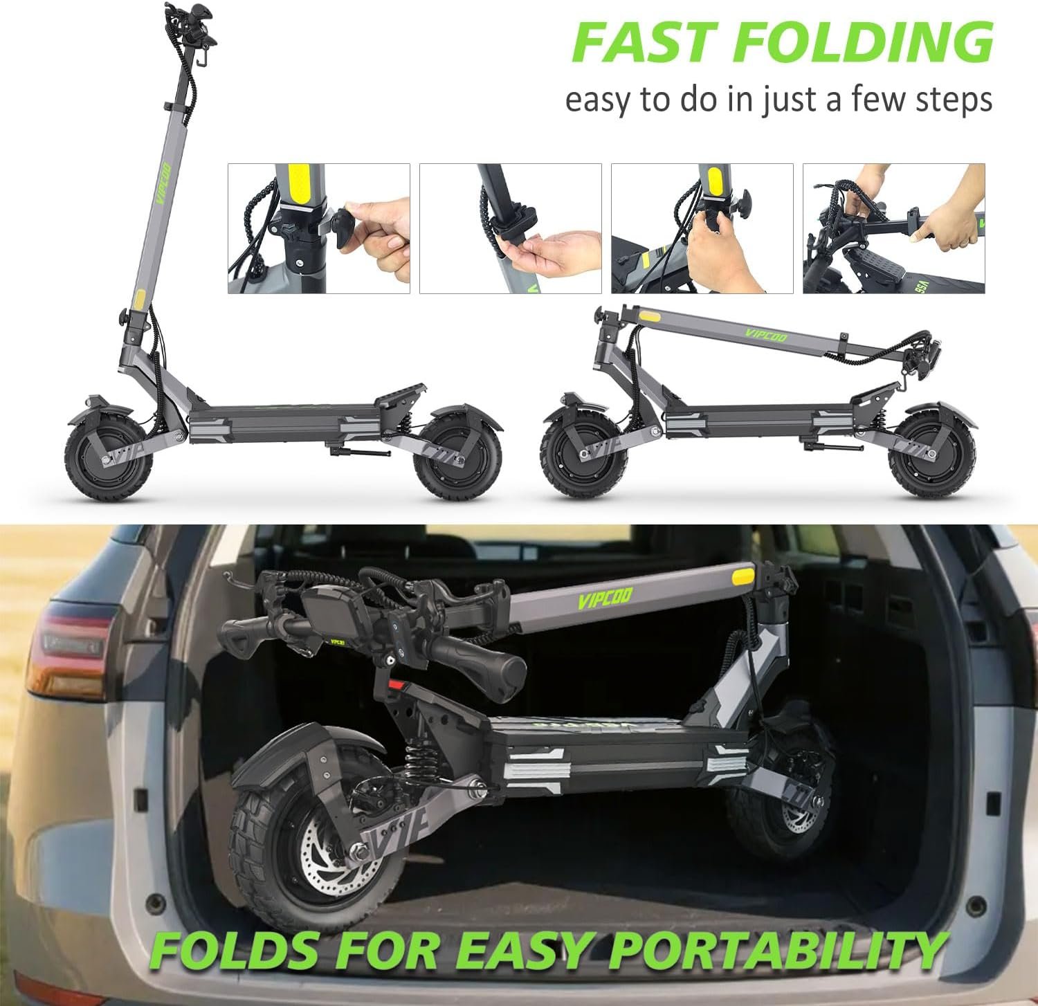 Off Road Electric Scooter for Adults, 10 inch VS6 Pro Pure Escooter, 52V 20.8Ah Battery Folding Scooters, 60-80 km Range, 150 kg Load HD Display Dual Shock Absorption & Motors All Terrain e Scooter - Image 9