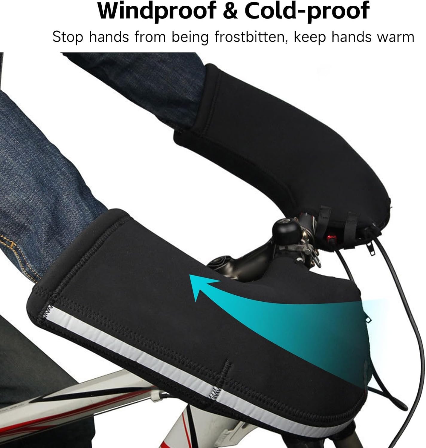 Bike Handlebar Mitts Bike Warm Gloves for Winter Riding Windproof Rainproof with Reflective Strip for Men Women - Image 6