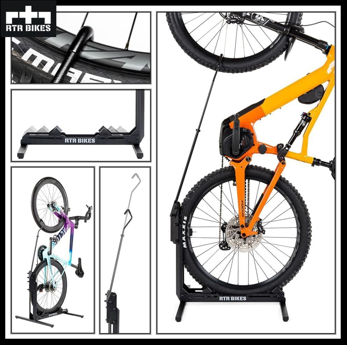 RTR BIKES Brutus Up Vertical & Horizontal Bike Stand – Freestanding Space Saving Cycle Rack – Heavy Duty Floor Holder for E-Bikes & MTB up to 30kg – Fits 24-29" Wheels & 3.5" Tyres – Made in EU - Image 2