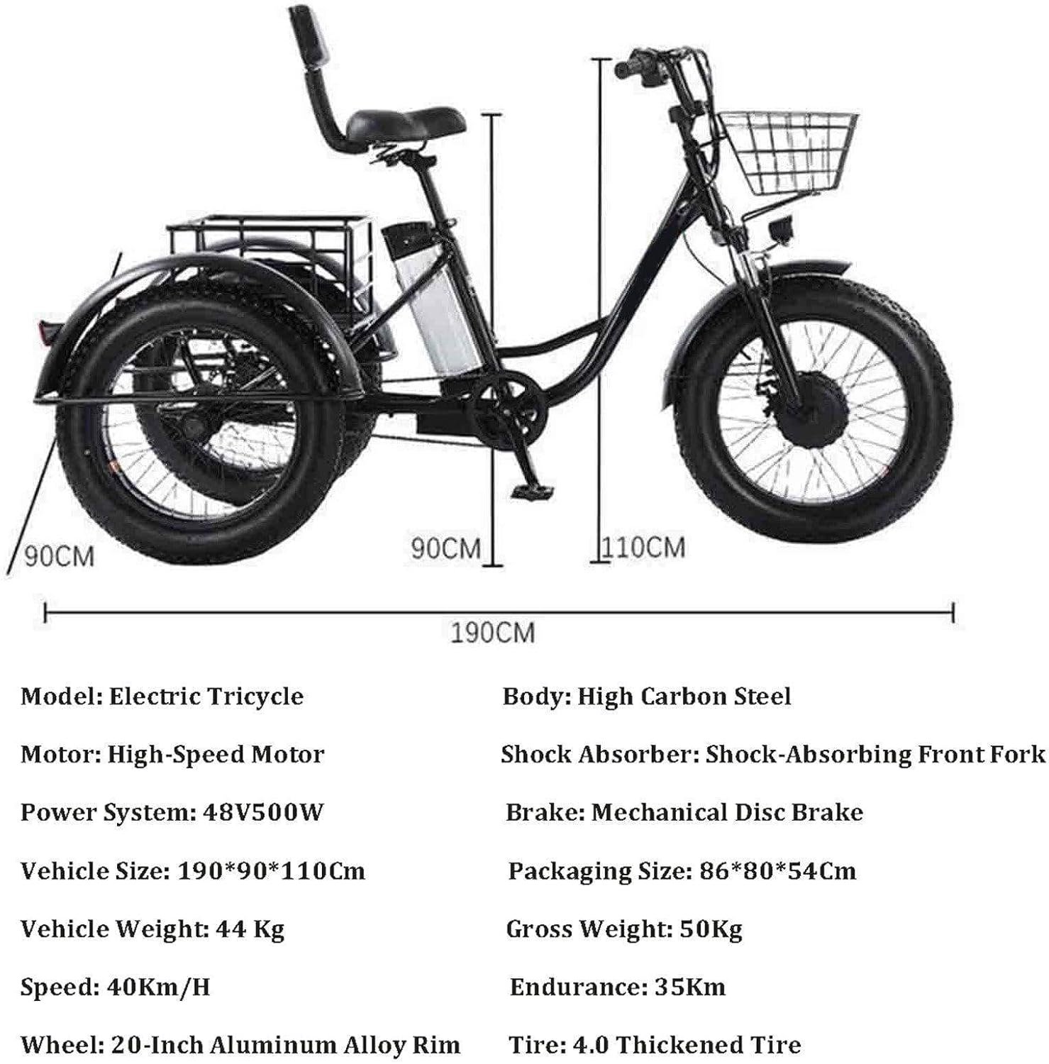 Adult Three-Wheeled Electric Trike - 48v/12ah Removable Battery, 20-Inch Electric Cargo Bike, Wide Tires, 35km Range, Perfect for Shopping and Picnics, Max Load 200kg - Image 7