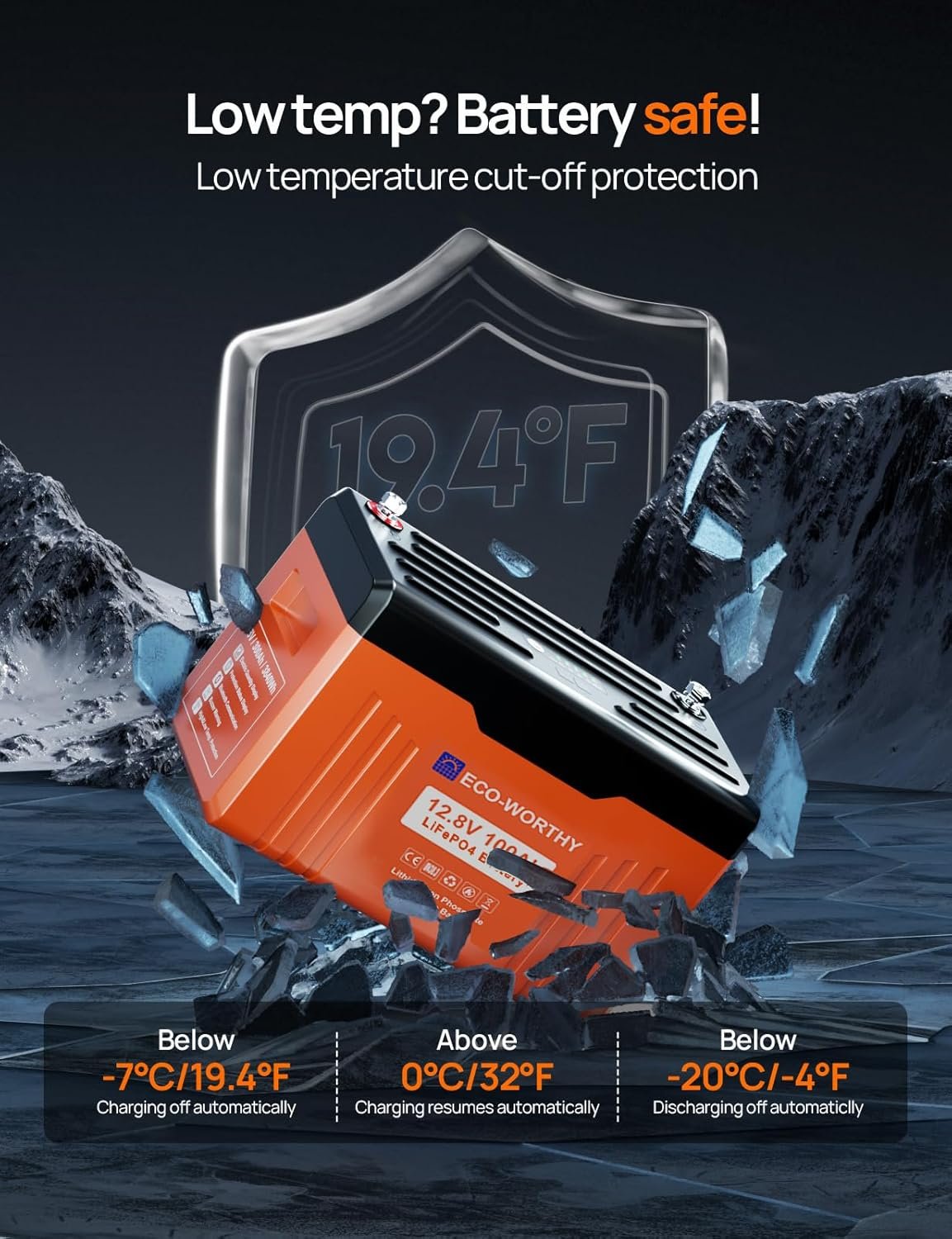 ECO-WORTHY 12V 100AH LiFePO4 Lithium Battery with Battery Status Display,100A BMS with Low-Temp Protection and Bluetooth, for Motorhomes, Camping, Trolling Motor,Campervan,Boat - Image 5