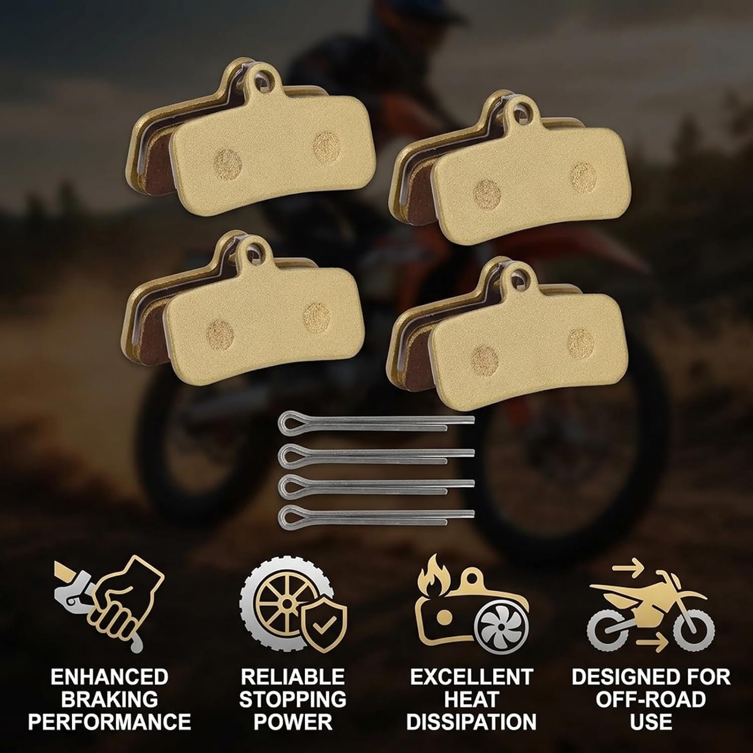 Electric Dirt Bike Brake Pads, High-Performance Braking System for Electric Motorbikes, Durable Replacement Parts for Off-Road Bikes, Set of 8 Pads in Yellow and Silver - Image 4