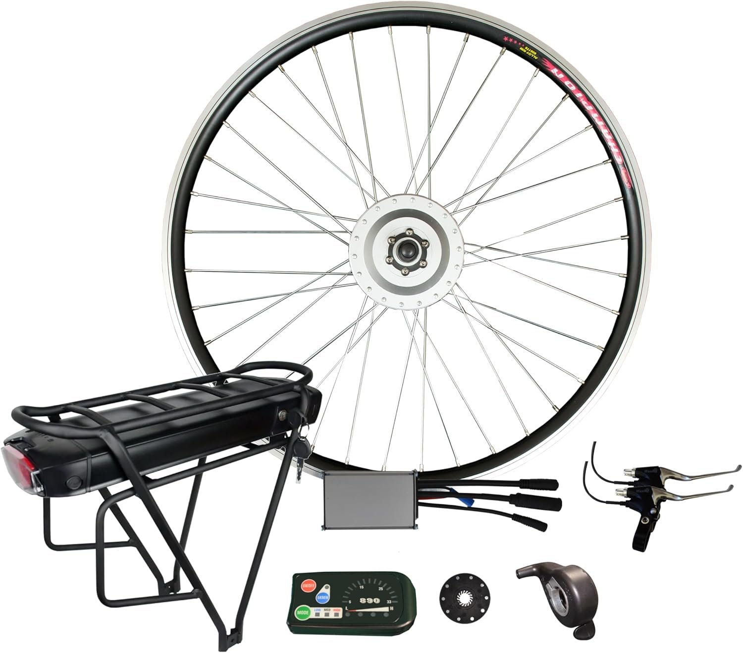36V 250W Front Wheel Electric Bike Conversion Kit | Battery & Pannier Rack Included | Complete E-Bike Kit | 20" 26" 27.5" 28" 29er 700C