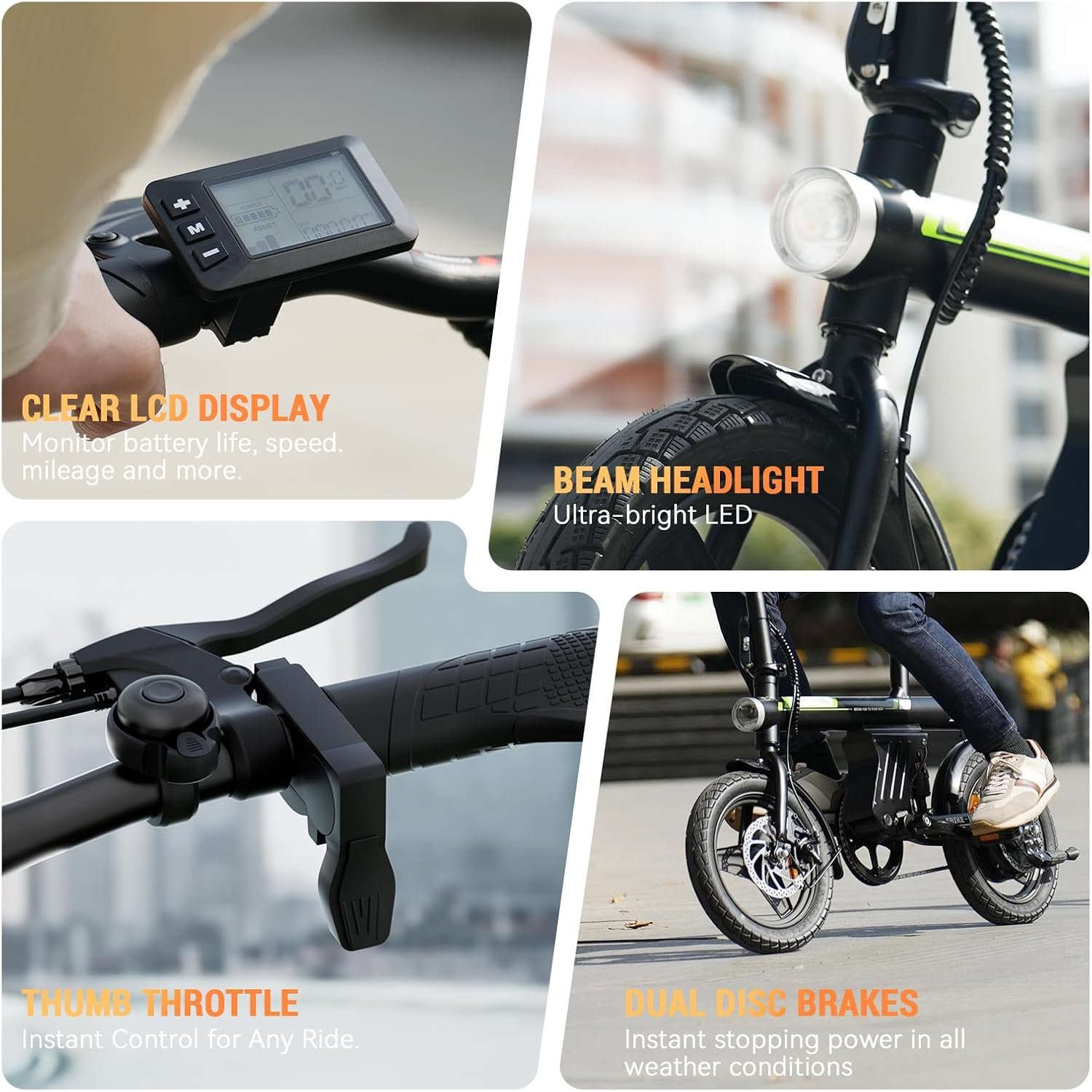 14 inch Electric Bike for Adults Teens, Portable Folding Commute Electric Bicycle, 45KM Max Range, 36V 7.8Ah Built-in Battery, Integrated Headlight, Rear Shock Absorber, Award Winning Design E-bike - Image 5