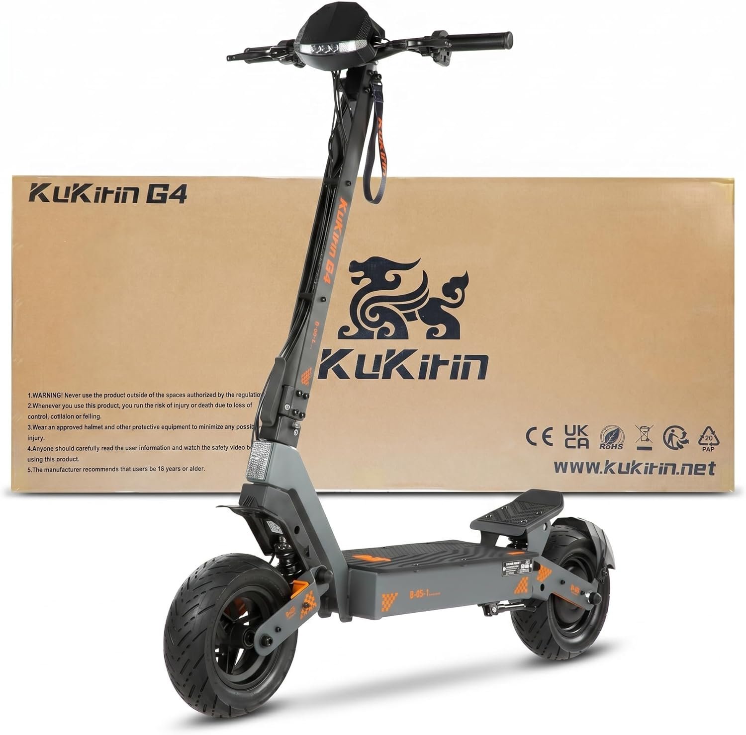 KuKirin G4 Electric Scooter for Adults, Long Range Foldable E Scooter, 75km Range, 60V 20Ah Battery, 11-Inch Tubeless Tyres, Dual Disc Brakes, Touch Display, IP54 Water Resistant, EN17128
