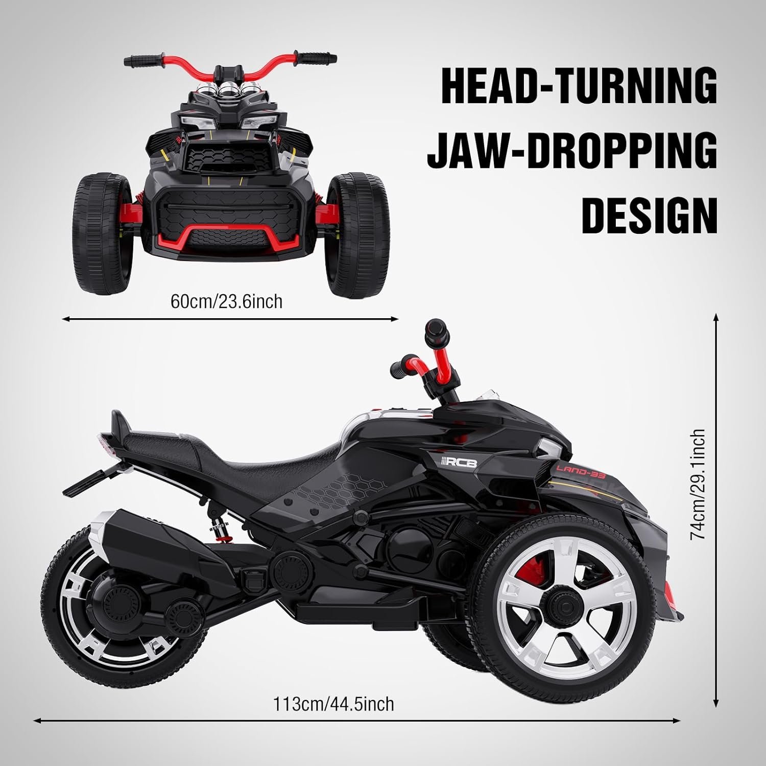 RCB 12V Kids Electric Motorbike, 2 Motors & 12" Inch electric dirt bike 3/8 km/h Speed Modes, Multi-Music, USB Port, Best Ride On Motorcycle Car for 3-8 Kids - Image 2