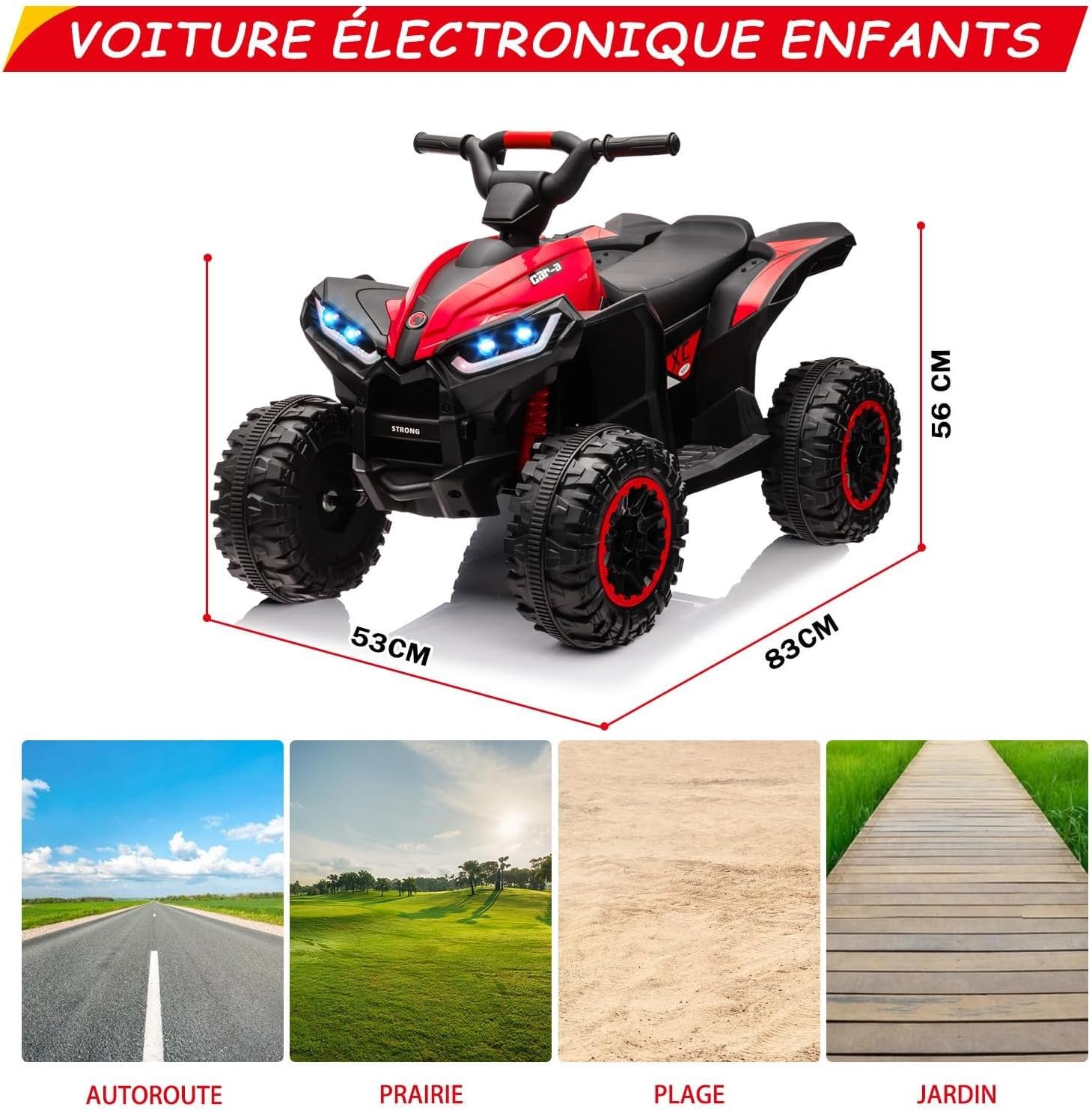 12V Kids Electric Quad Bike with Remote Control, 35W Motor & Metal Body, Ride on ATV Electric Vehicle Toy Car with Music, LED Lights, Horn for Boys Girls Ages 3-8 (83 x 53 x 56 cm) - Image 7