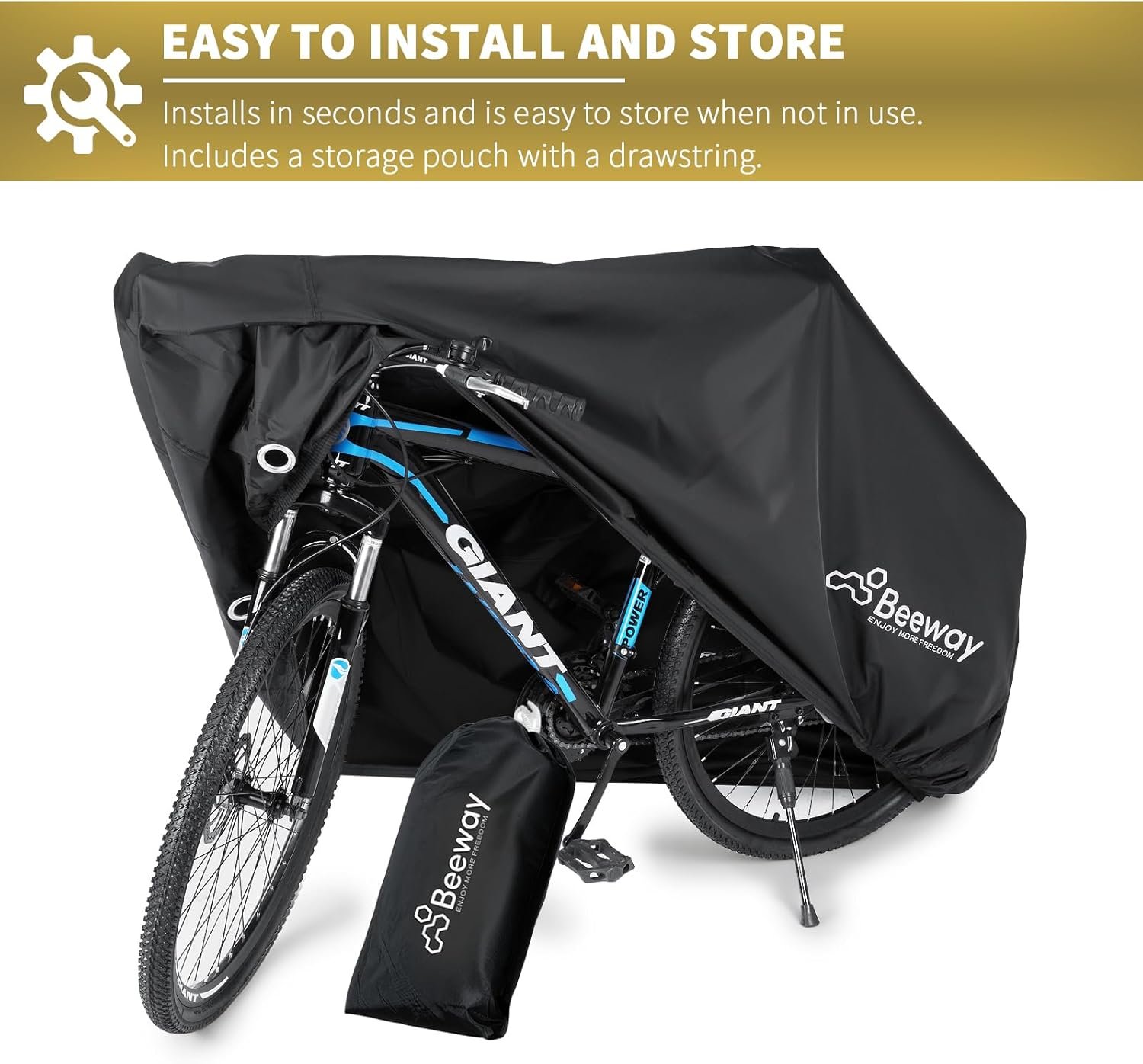 BEEWAY Bike Cover for 2 Bikes, Waterproof Bicycle Cover for Outside Storage - 210T Polyester with Pu Coating Bike Rain Cover for Mountain Road Bike 210x110x95cm - Image 6