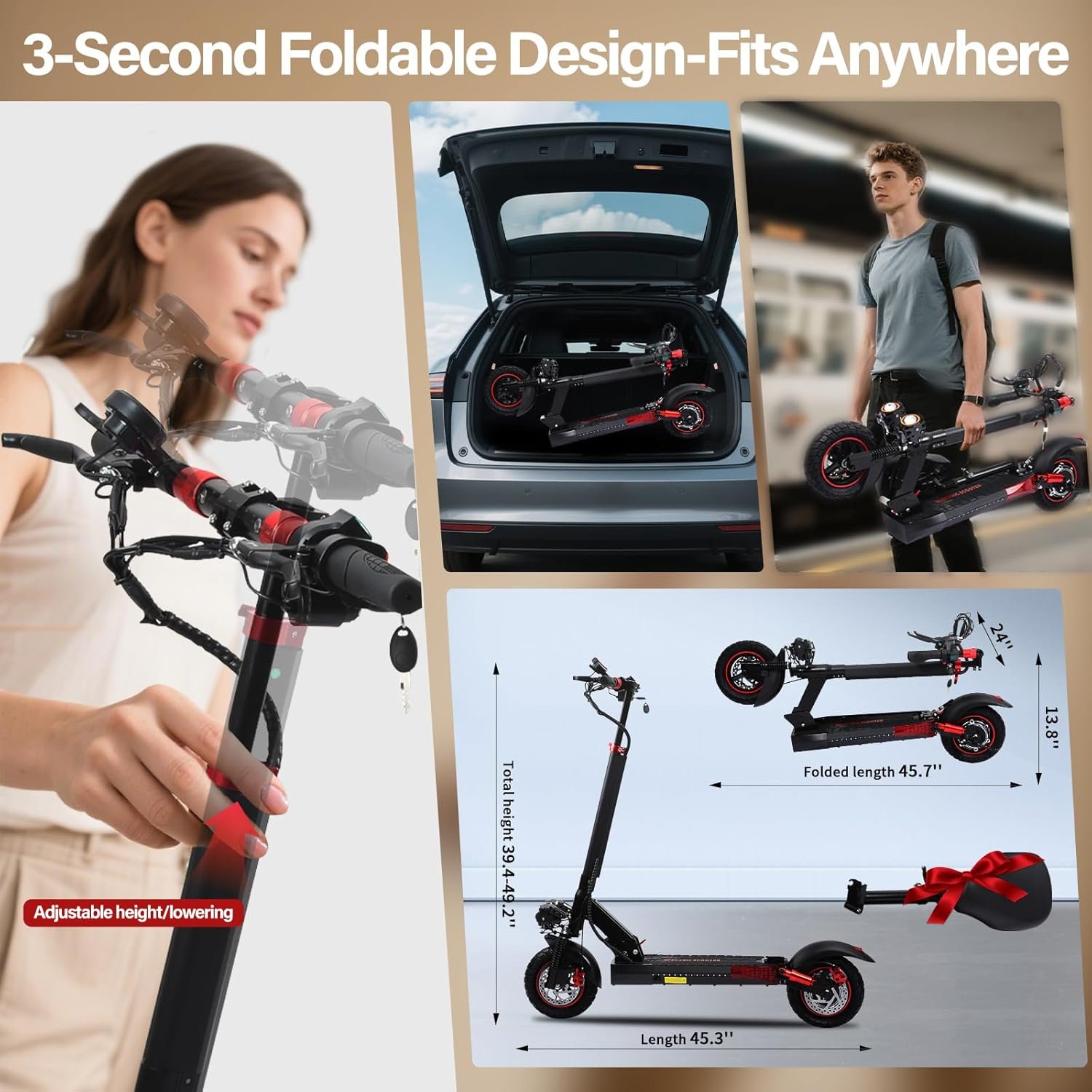 Electric Scooters Adult Powerful Folding Scooter - 40-55km Range, 48V 15AH Large Range, 10" All-Terrain Tires, IP54, Double Disc Brakes, Cruise Control,Gifts for Adults and Youth During Holidays - Image 6