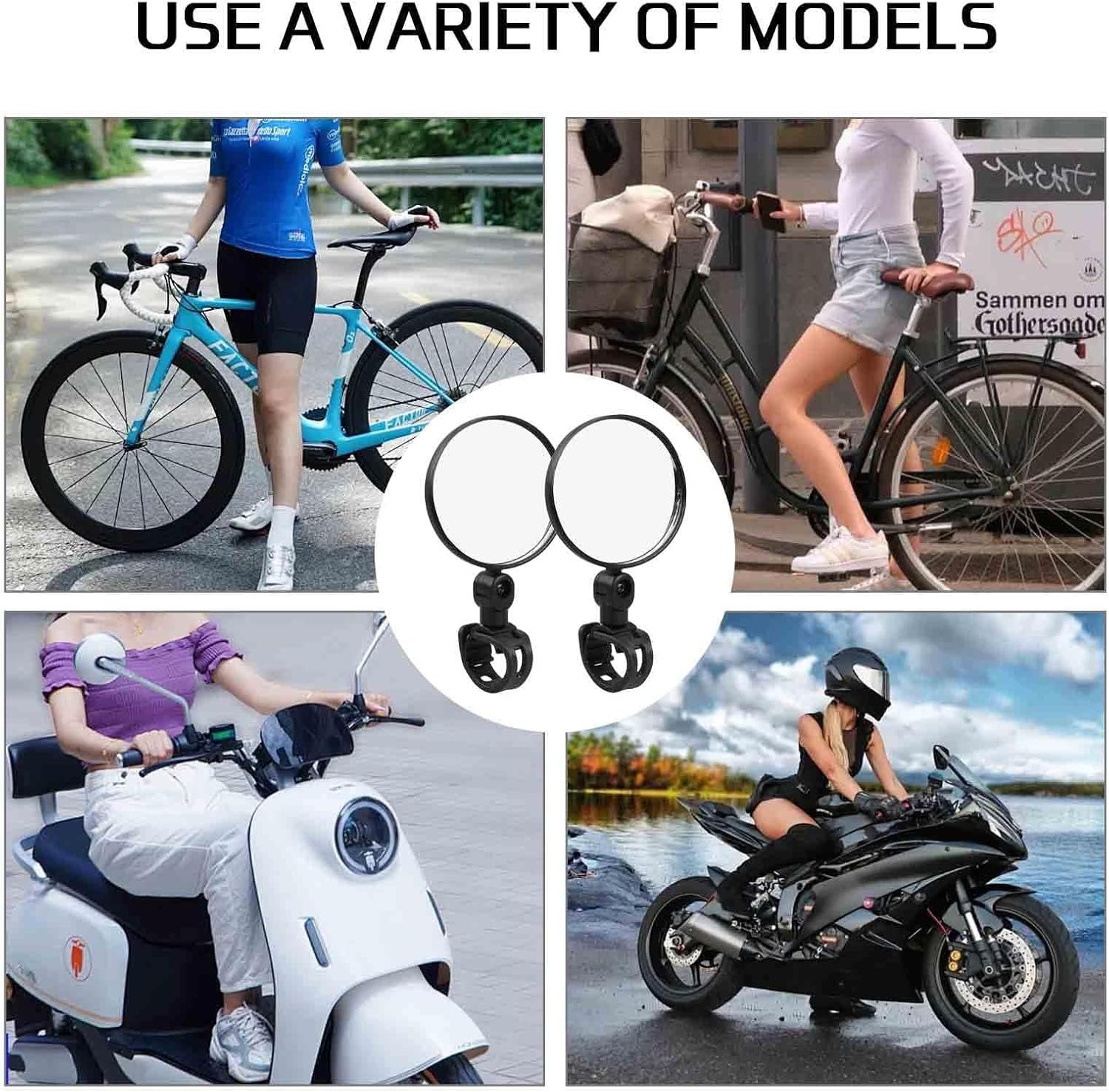2PCS Handlebar Mirrors - Adjustable Convex Safety Mirror for Bikes, Scooters & Motorcycles - Universal Rear View Cycle Mirrors (Black) - Image 5