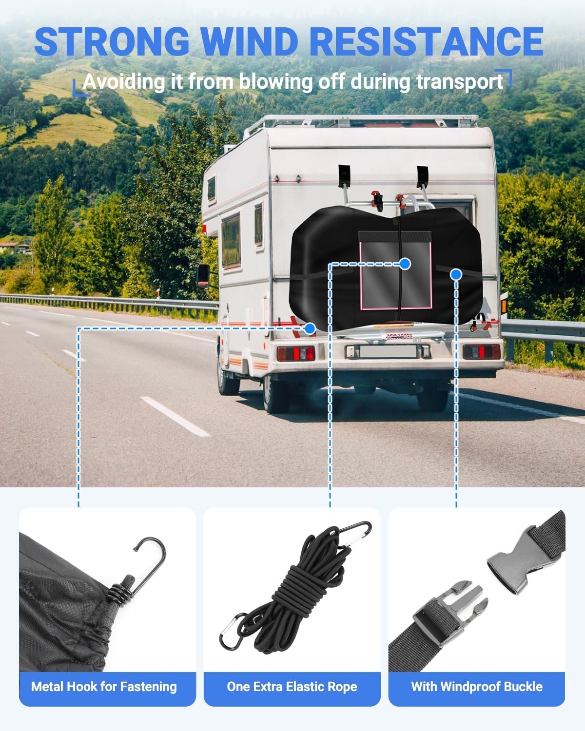 SUPAREE Bike Covers Transport Bike Covers for Outside Storage Bike Rack Cover for 2-3 Bikes Waterproof 420D Oxford Heavy Duty for Motorhome Caravan Car Hitch Travel Camping - Image 7