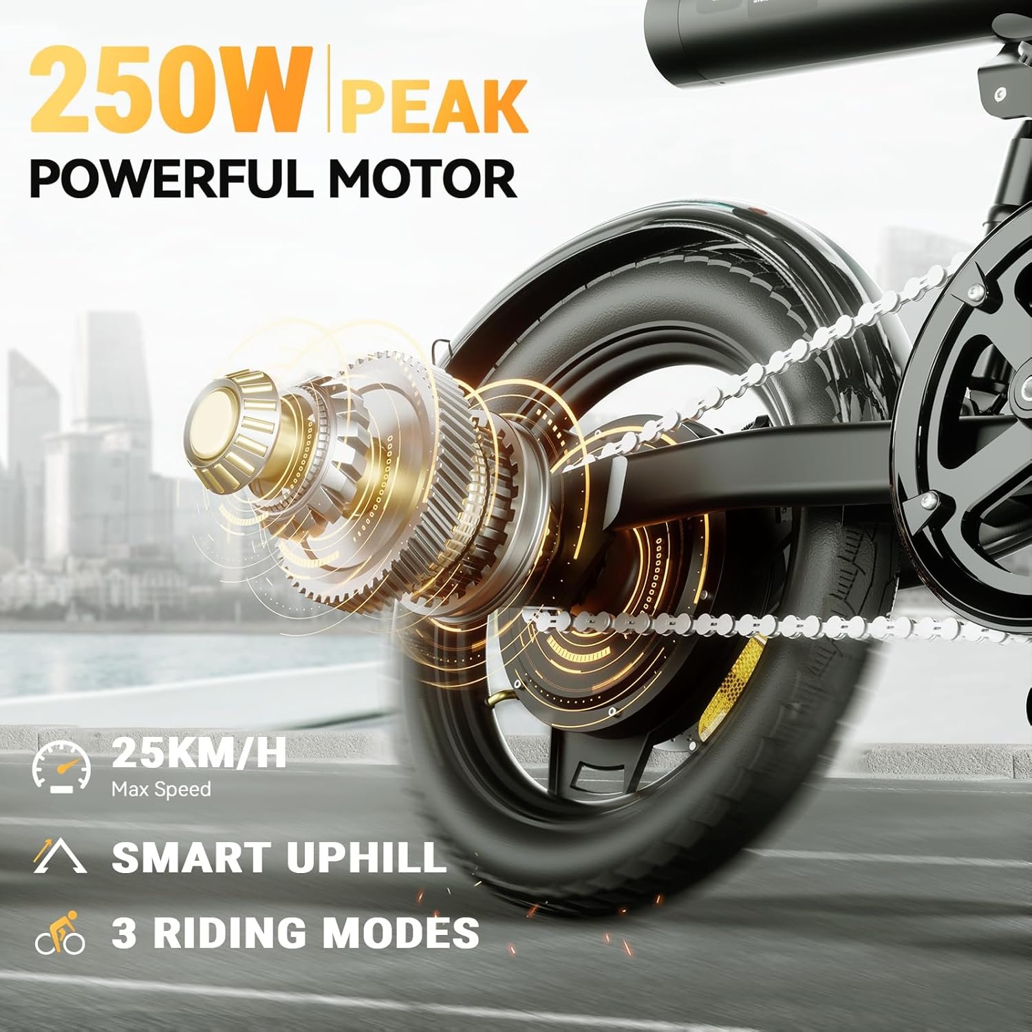 14 inch Electric Bike for Adults Teens, Portable Folding Commute Electric Bicycle, 45KM Max Range, 36V 7.8Ah Built-in Battery, Integrated Headlight, Rear Shock Absorber, Award Winning Design E-bike - Image 2