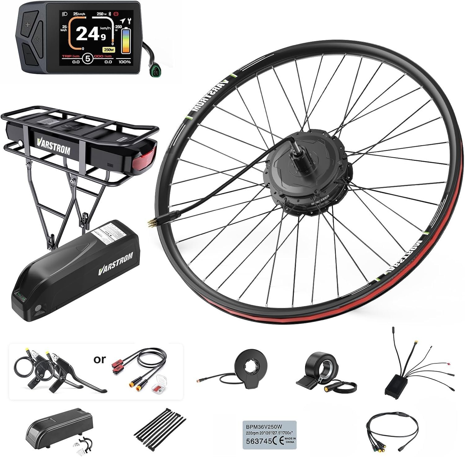 125EVH 125XVH Electric Bike Conversion Kit – 48V 20" 26" 27.5" 29" Front & Rear Hub Motor Ebike Conversion Kit with Upgraded Controller, LCD Display, PAS Sensor & Optional Battery